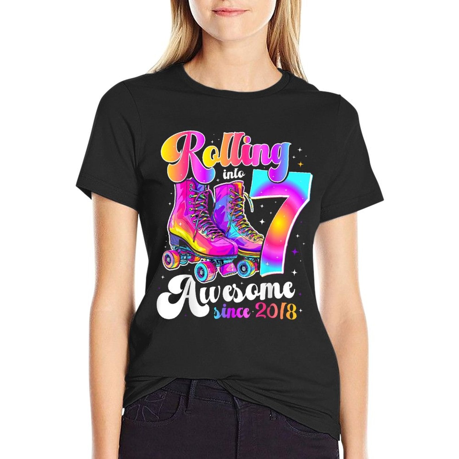 7th Birthday Girl 7 Year Old Roller Skate Skating Girls  Classic T-Shirt