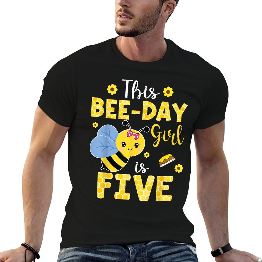 This Bee-Day Girl Is Five 5 Years Old 5th Birthday Kids  Oversized Silhouette T-Shirt