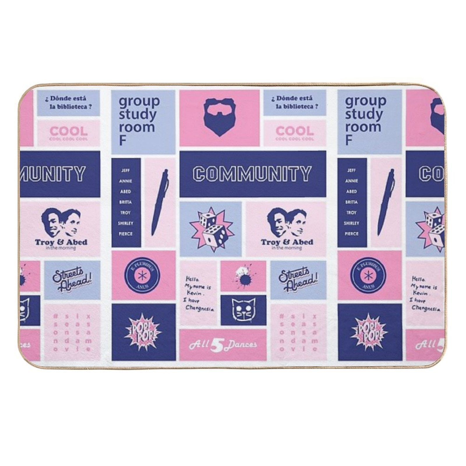 Community Collage Pink  Blue  Absorbent Bath Mat
