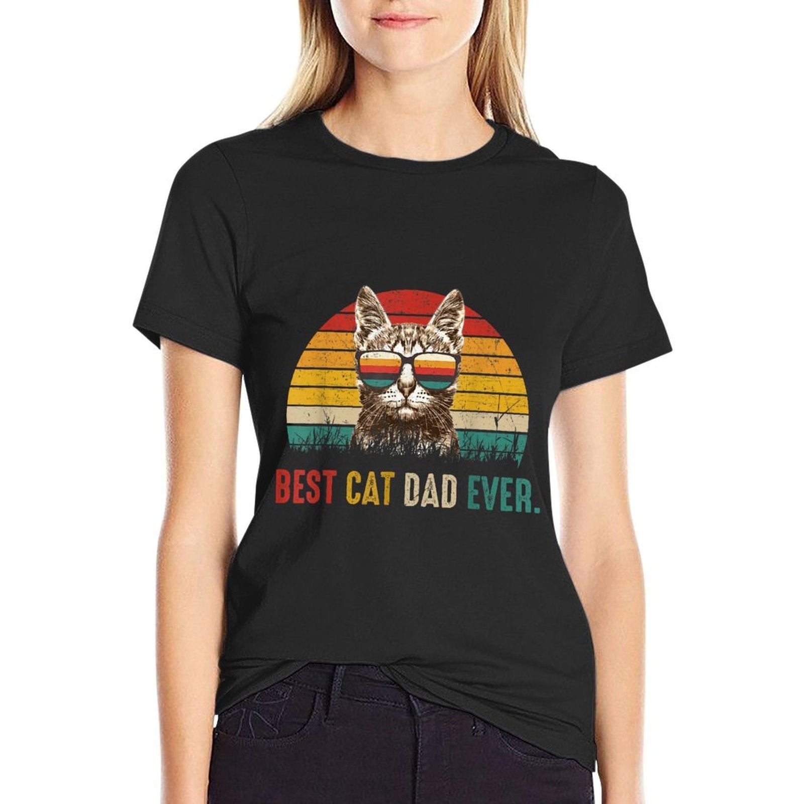 Best Cat Dad Ever Funny Fathers Day Vintage Cat Daddy for Men  Oversized Silhouette T-Shirt