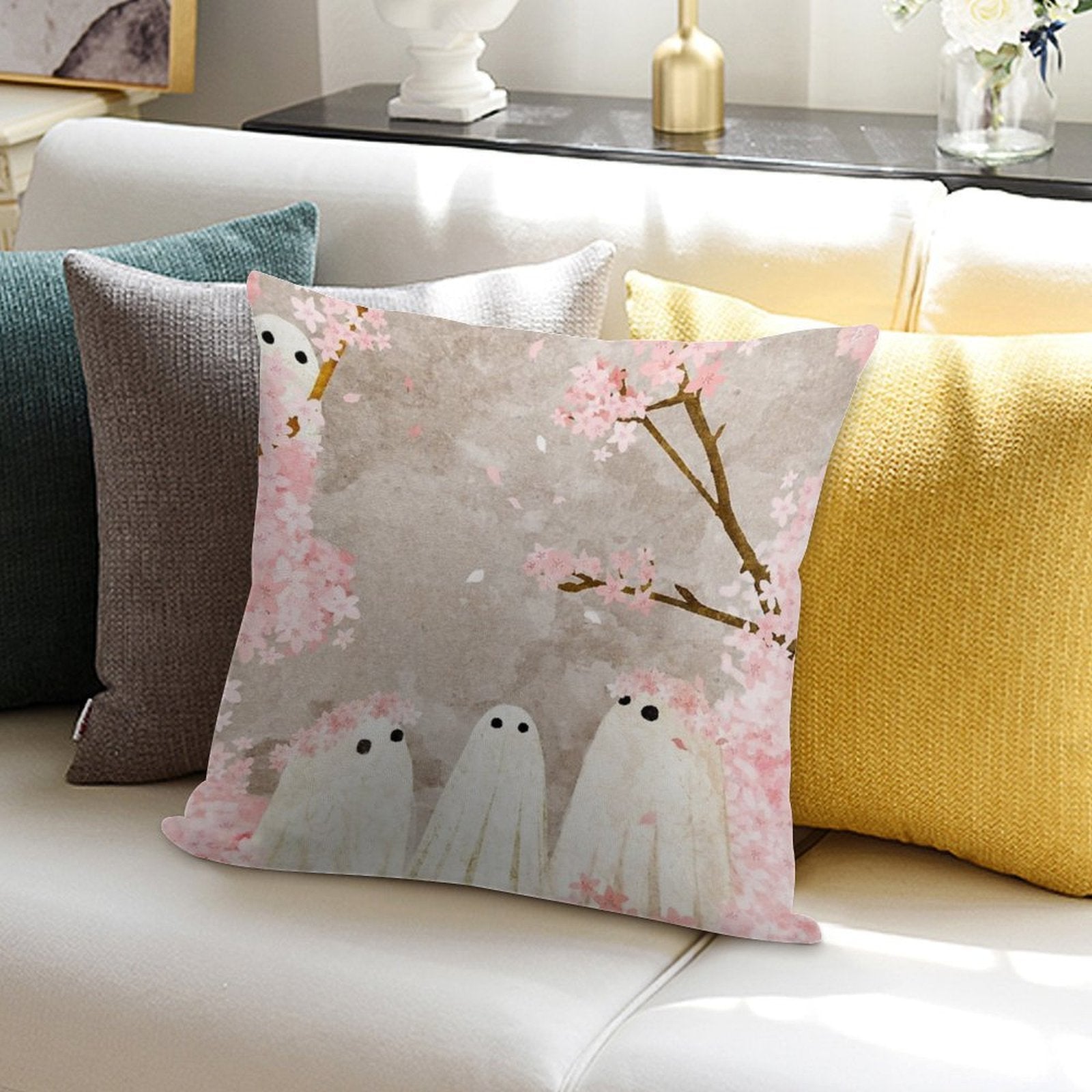 Cherry Blossom Party Soft Short Plush Fabric Throw Pillow