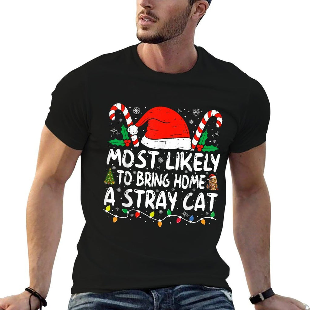 Most Likely To Bring Home A Stray Cat Christmas Matching  Moisture-wicking T-Shirt