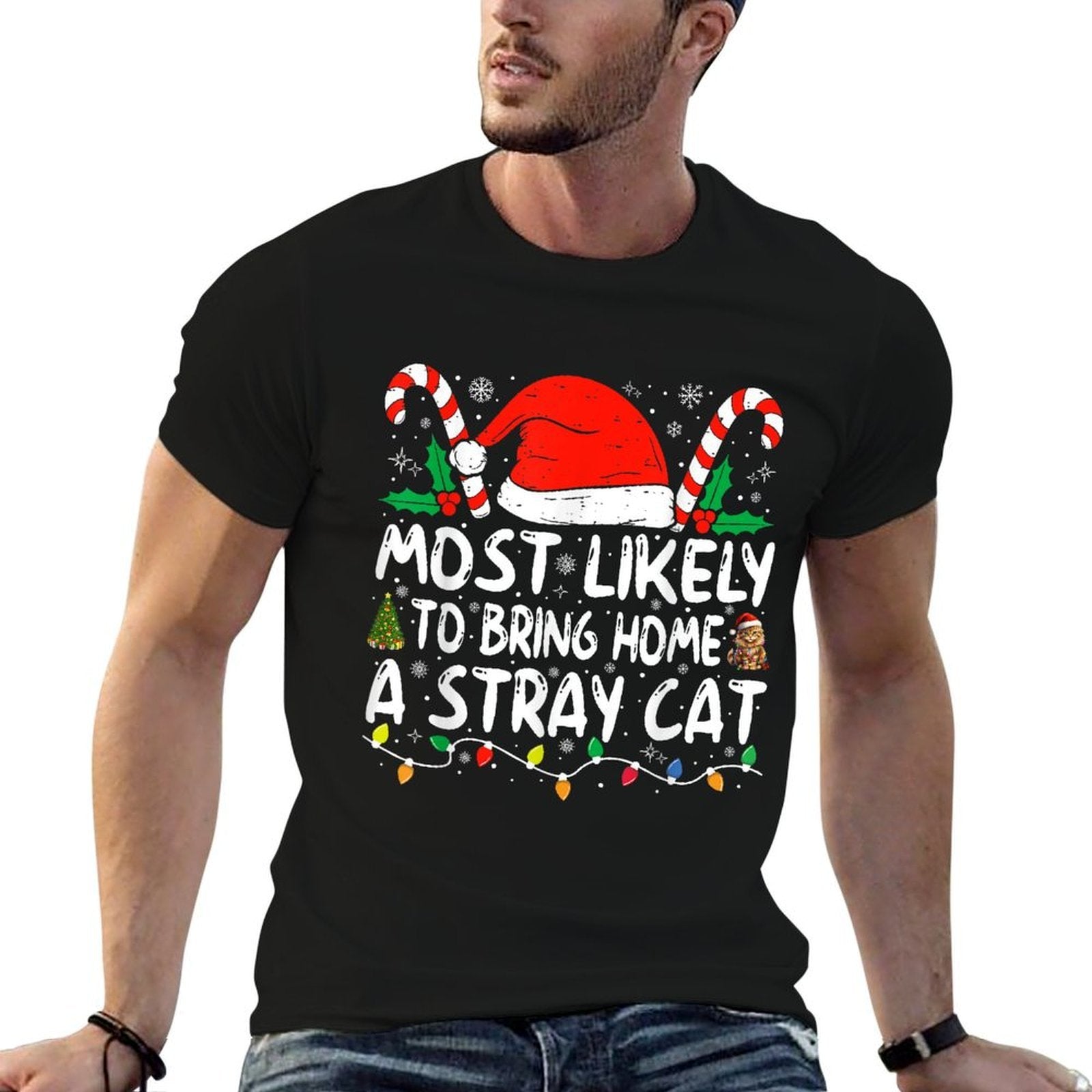 Most Likely To Bring Home A Stray Cat Christmas Matching  Moisture-wicking T-Shirt