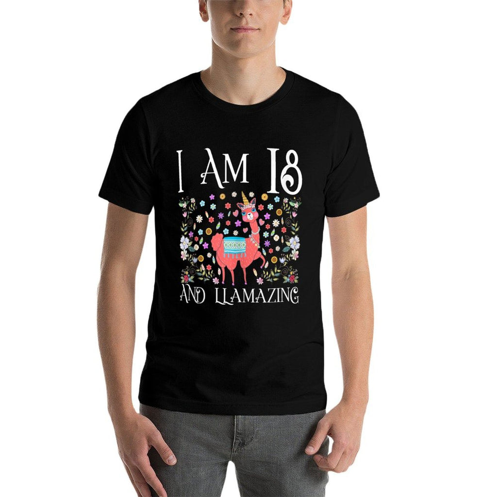 I Am 18 Years Old And Llamazing Llama Happy 18th Birthday  Wrinkle-resistant T-Shirt