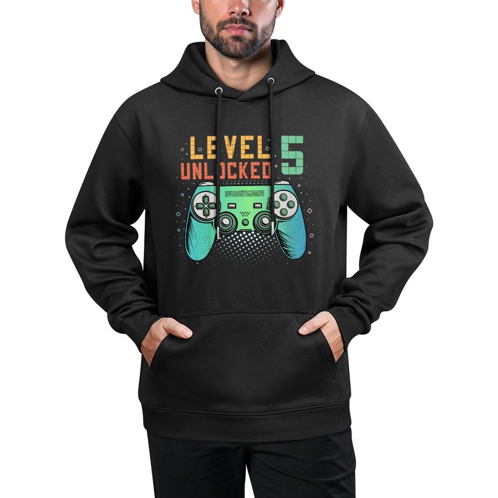 Kids Level 5 Unlocked 5th Birthday Gamer Gifts 5 Year Old Boys Medium-Weight Fabric Hoodie