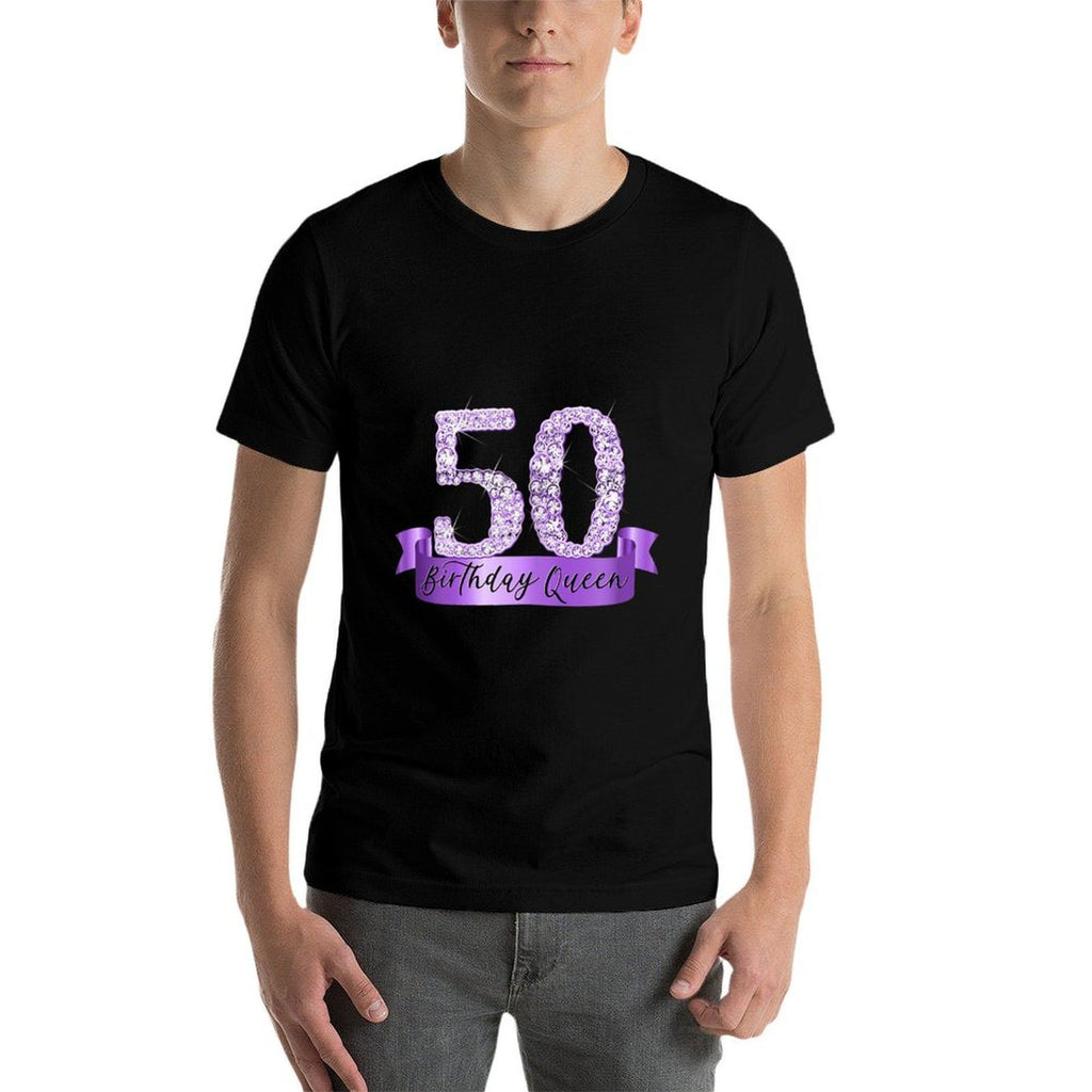 Womens Birthday Queen I Purple 50th Number & Ribbon Banner Outfit  Lightweight T-Shirt