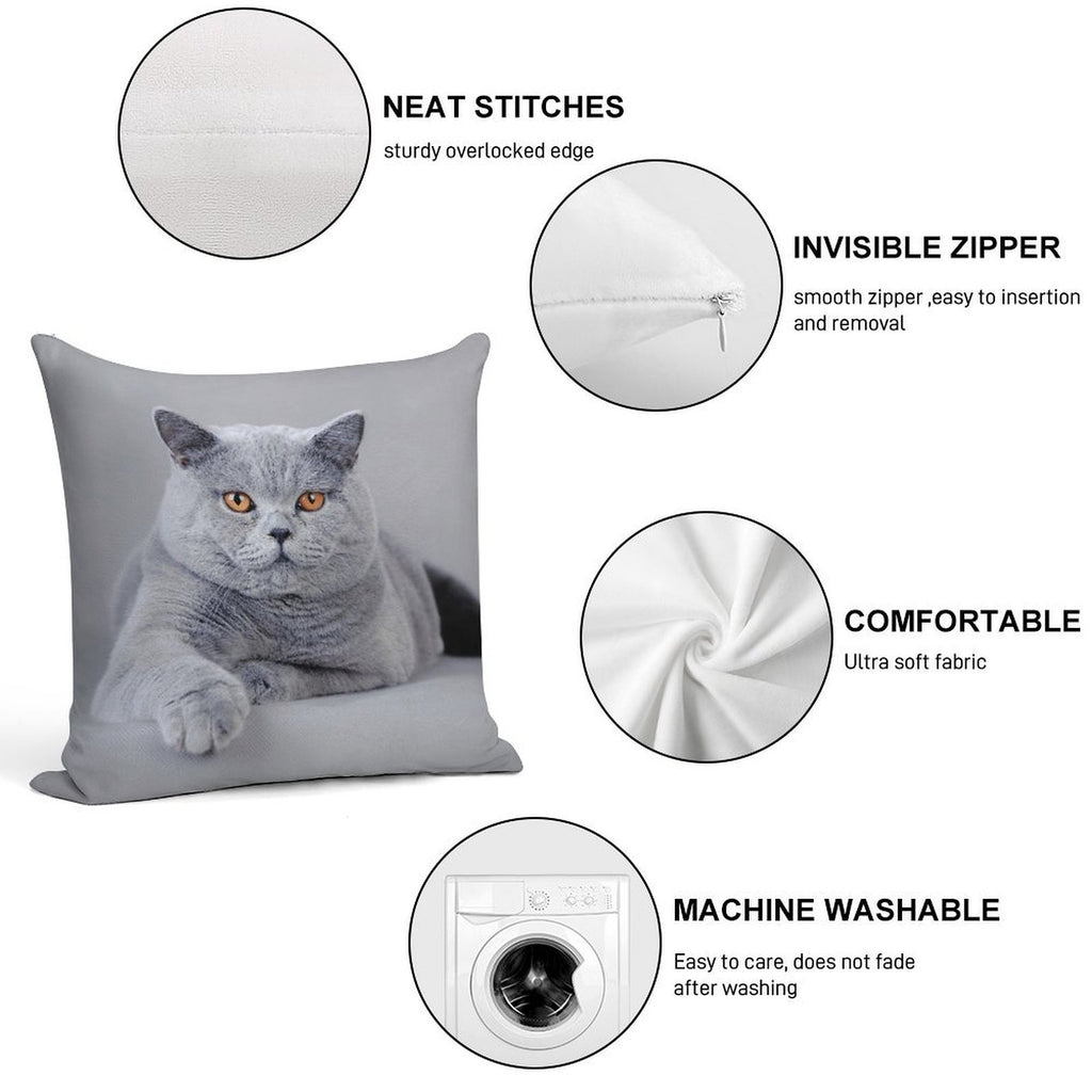 British Shorthair Cat Portrait Soft Durable Construction Throw Pillow