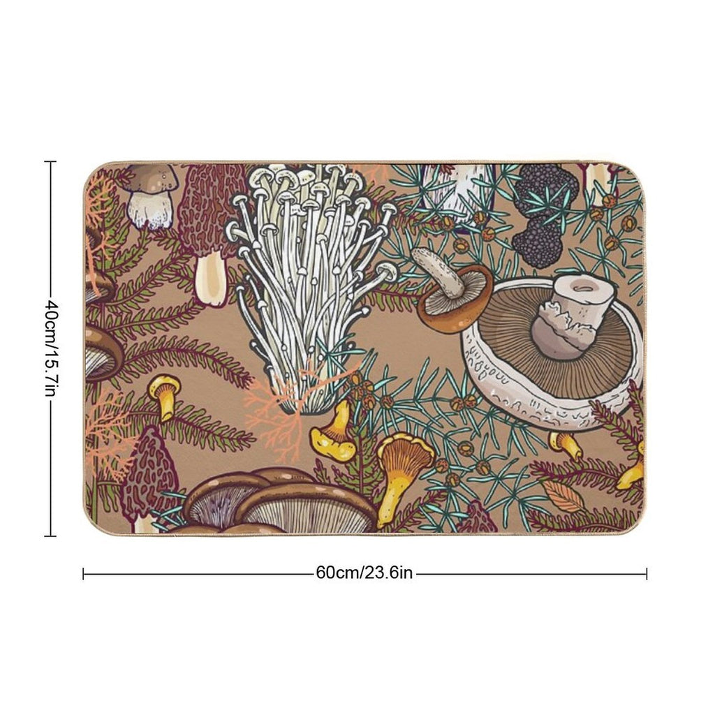 Beige Mushroom Forest  Easy Maintenance Bath Mat