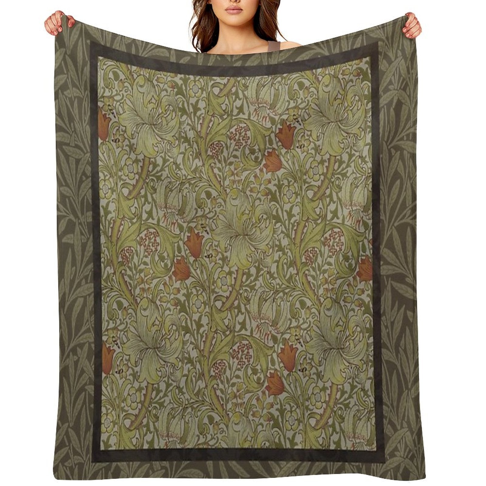 William Morris Floral Lily Willow Art Print Design Velvety-soft Throw Blanket