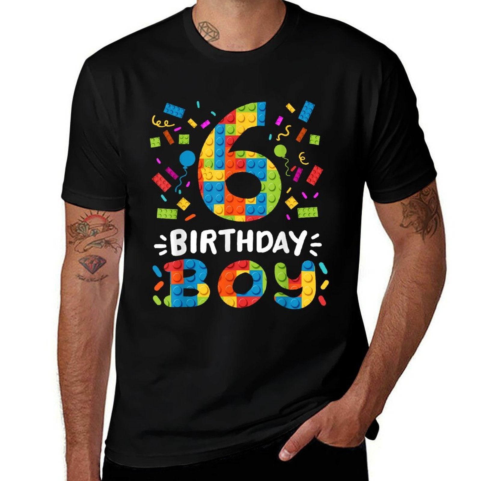 Kids 6 Years Old Building Blocks Builder 6th Birthday Boys  Durable T-Shirt