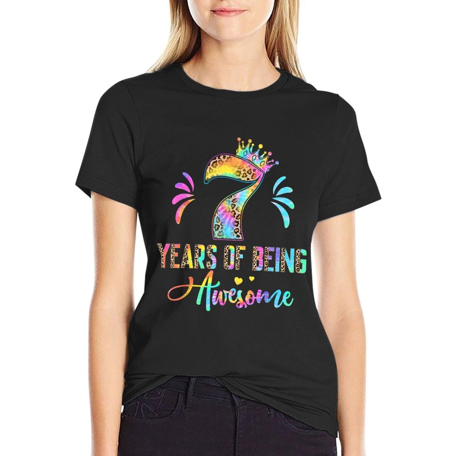 Kids Seven Year Old Rainbow 7th Birthday Leopard For Girls 7  Odor-resistant T-Shirt