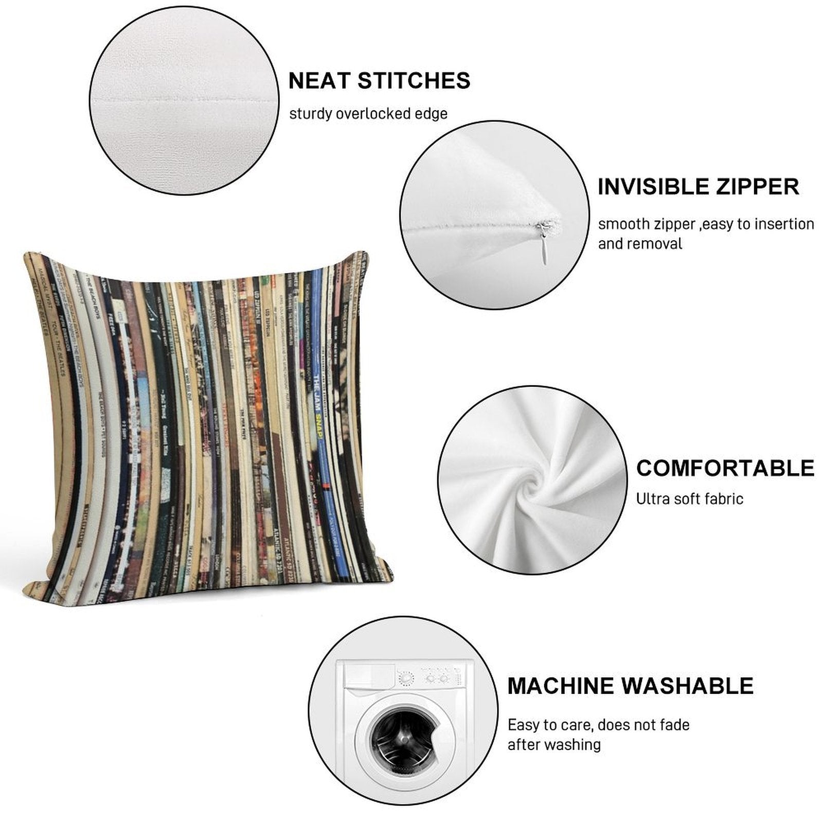 Classic Rock 2  Vinyl Records Soft Skin-Friendly Throw Pillow