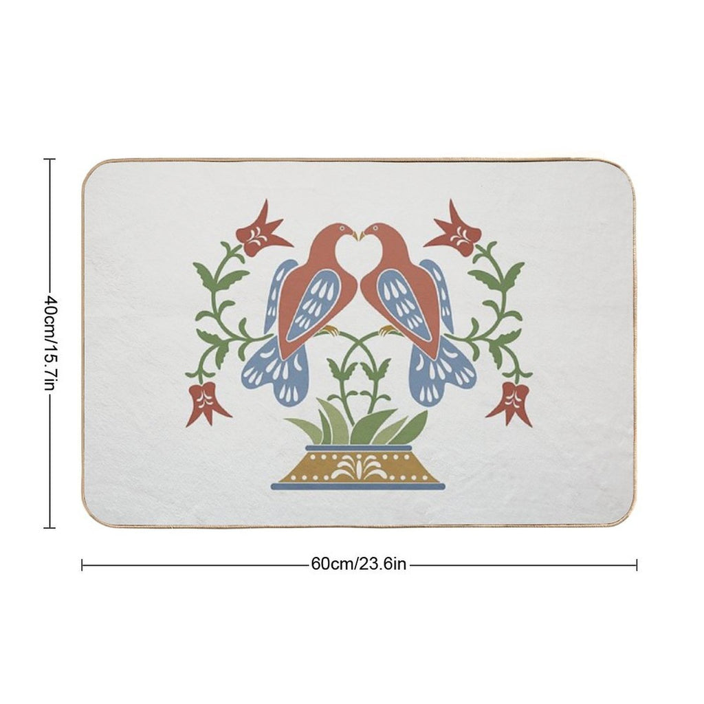 Folk Art Love Birds with Tulips  Slip-Resistant Bath Mat
