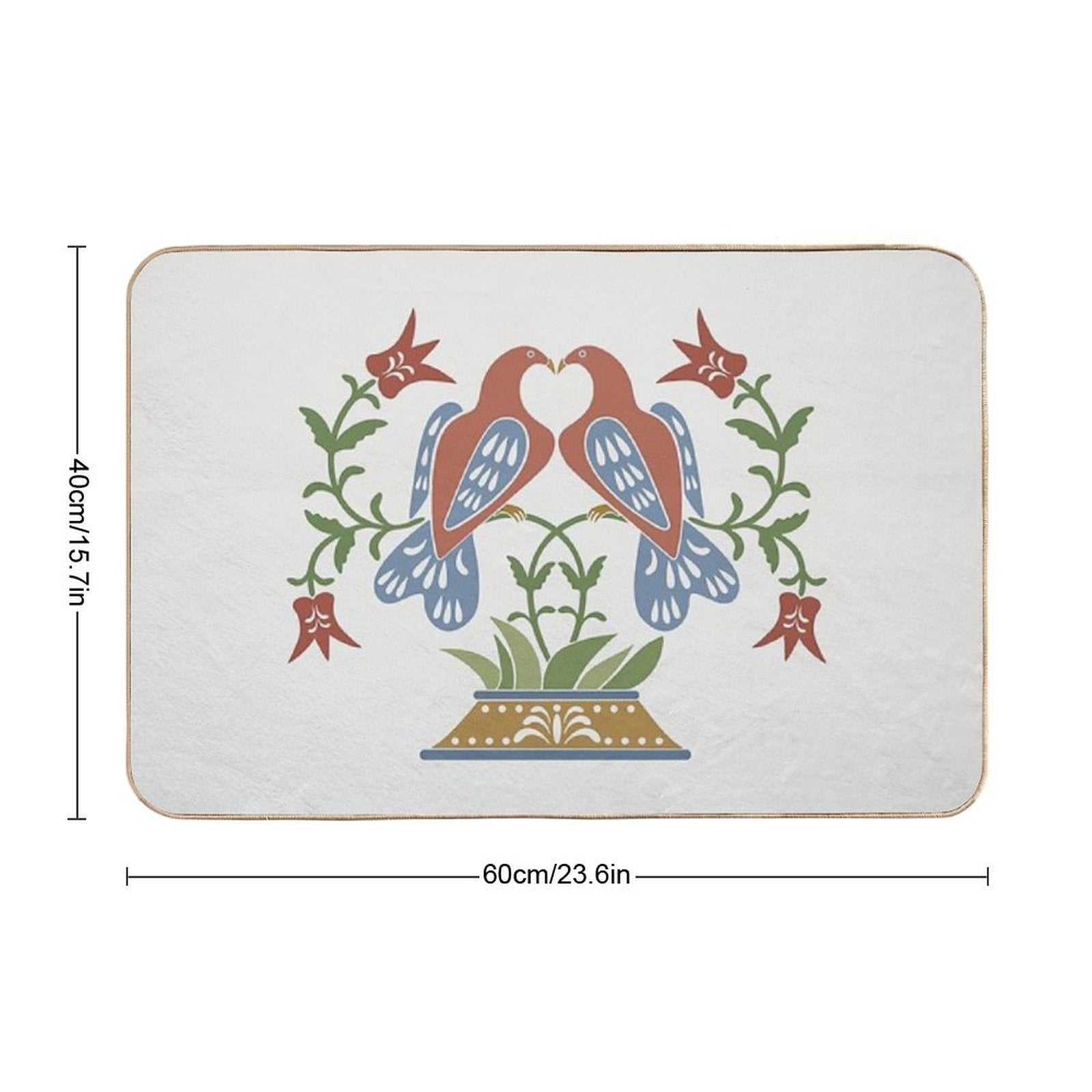 Folk Art Love Birds with Tulips  Slip-Resistant Bath Mat