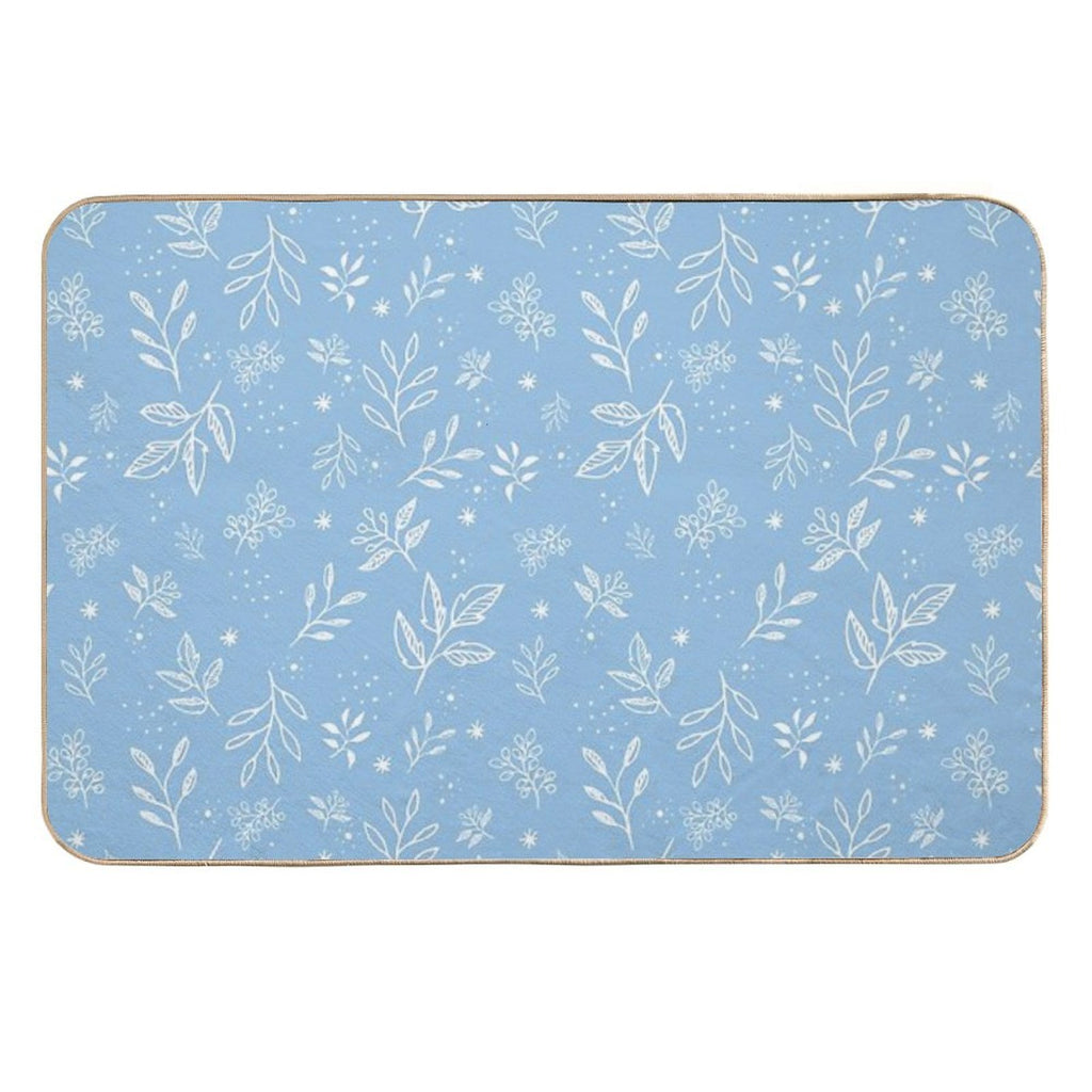 Pastel Blue Florals Hand Drawn Pattern  High-Traffic Bath Mat