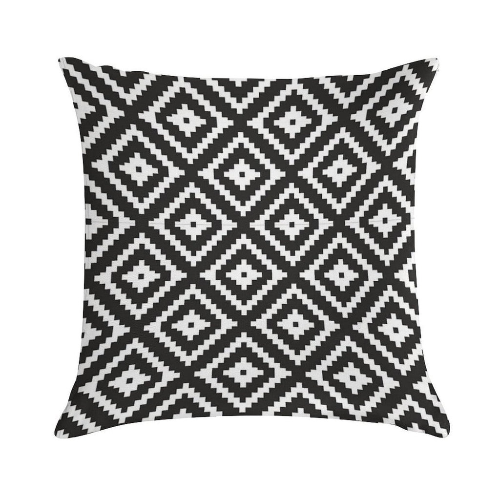Aztec - White on Black Soft Short Plush Fabric Throw Pillow