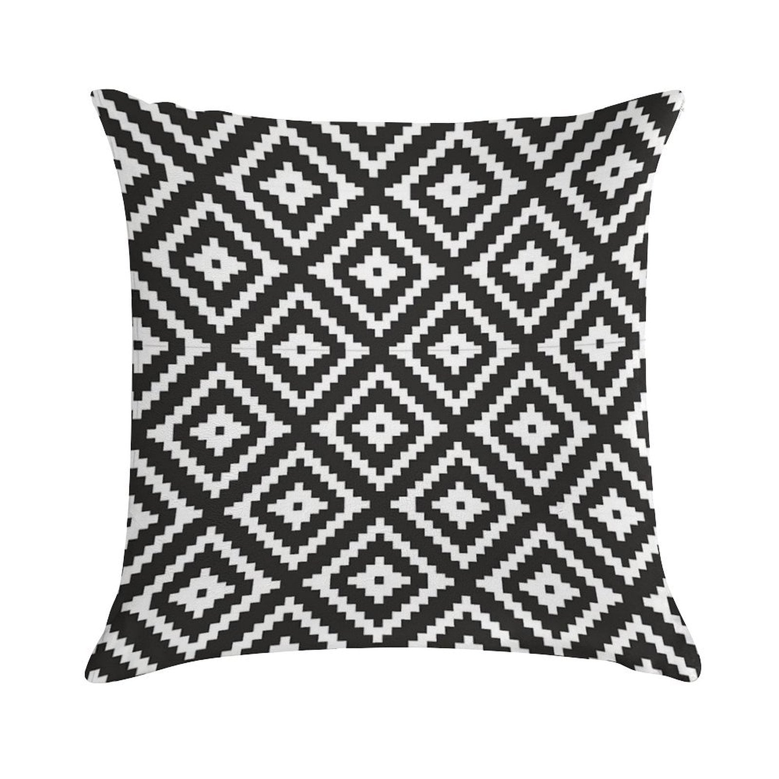 Aztec - White on Black Soft Short Plush Fabric Throw Pillow