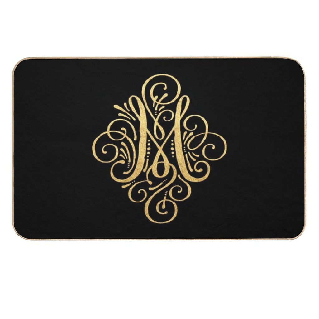 Golden Monogram Letter M  Slip-Resistant Bath Mat