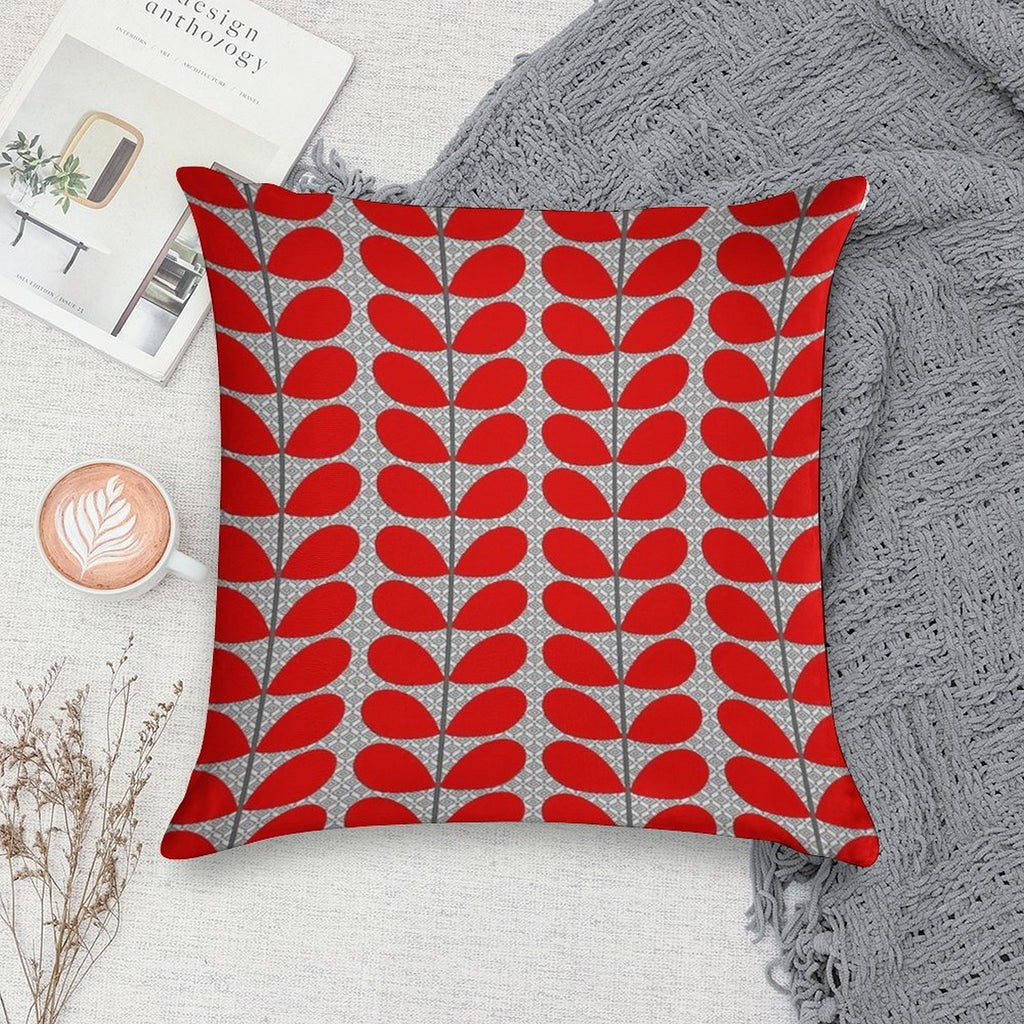 Mid-Century Danish Leaves, Deep Red And Gray Soft High-Density Material Throw Pillow