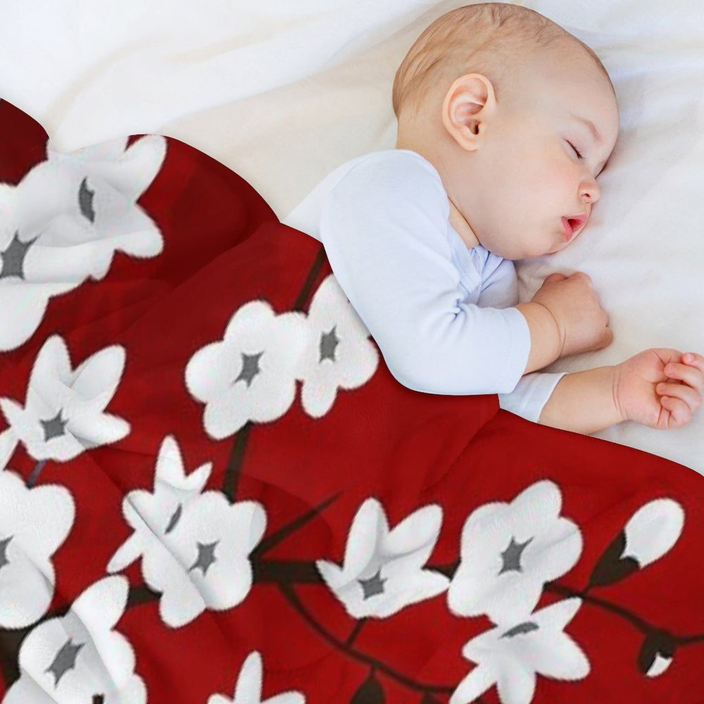 Cherry Blossom Red White Asia Floral Travel-friendly Throw Blanket