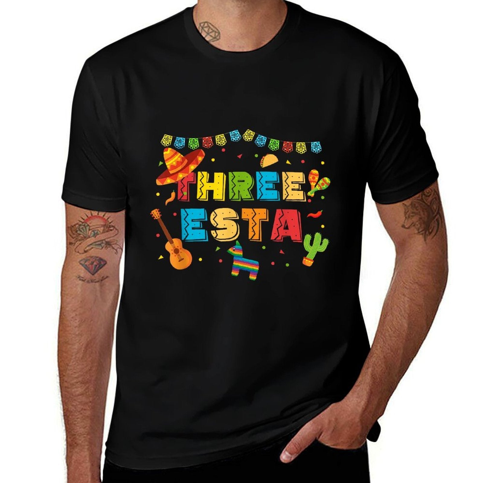 Mexican Theme 3rd Birthday 3 Year Old Kids Three Esta Bday  Tagless Design T-Shirt