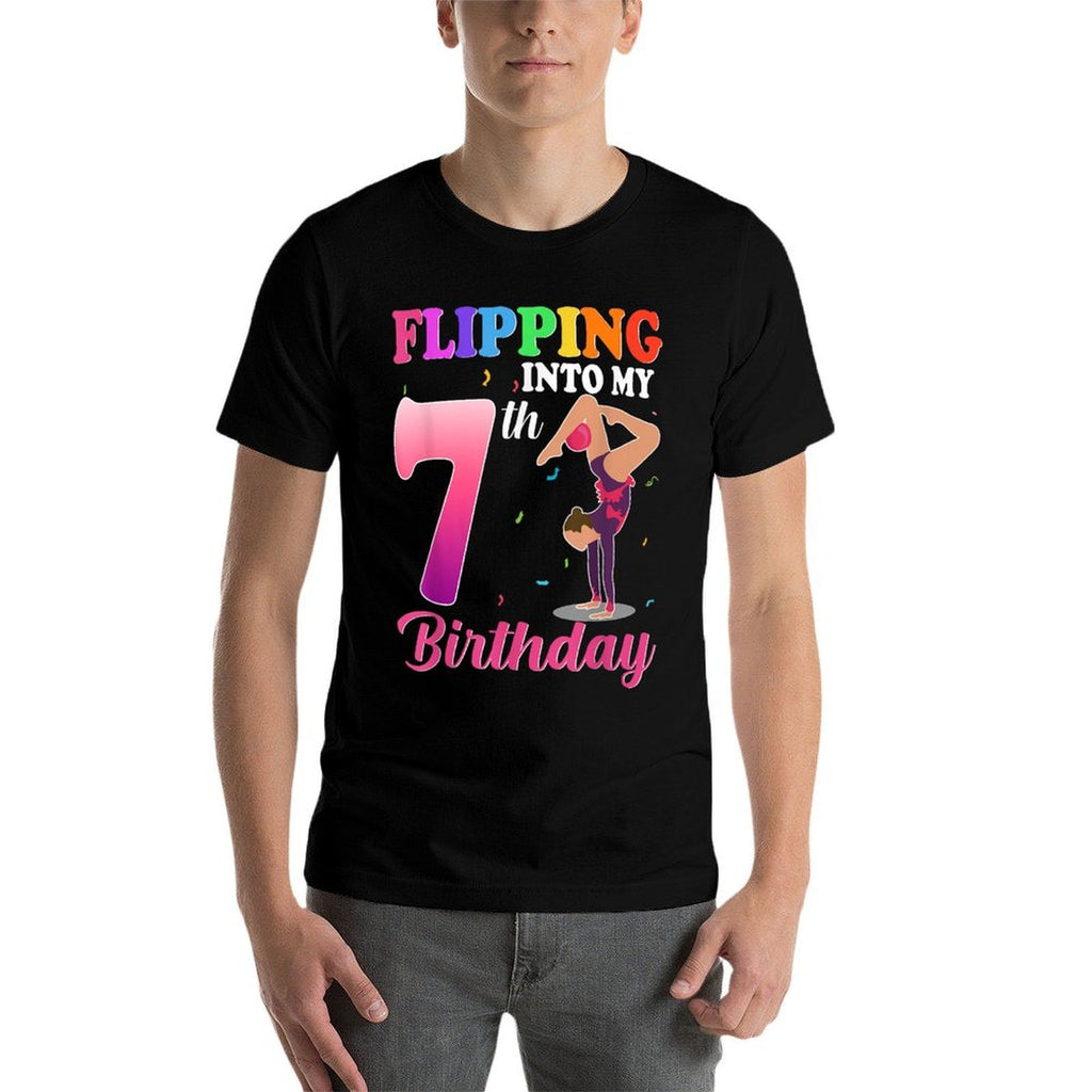 Flipping Into 7th Birthday Girl Gymnastic 7 Year Old Party  Moisture-wicking T-Shirt