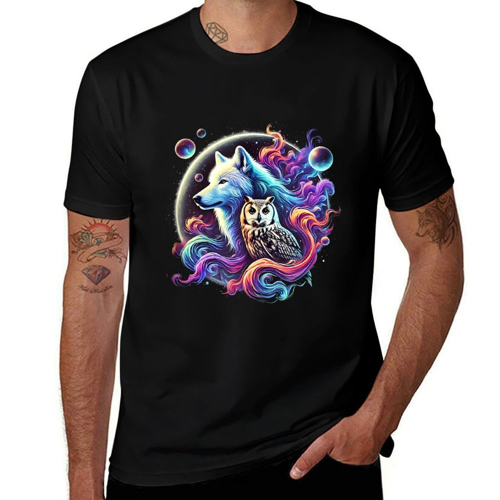 Mystical Wolf And Owl Graphic Design  Vintage-inspired T-Shirt