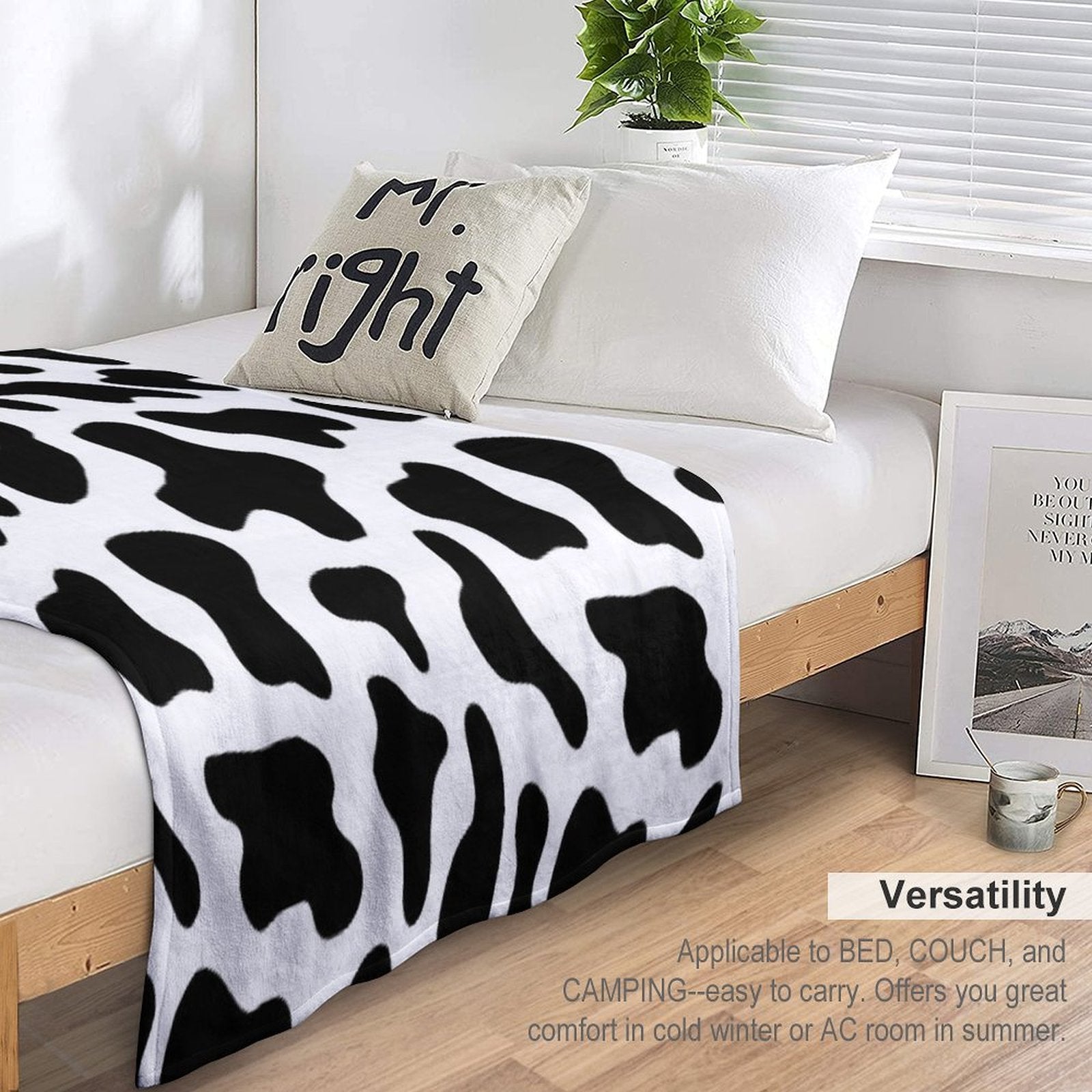 Black And White Cow Print Shrink-resistant Throw Blanket