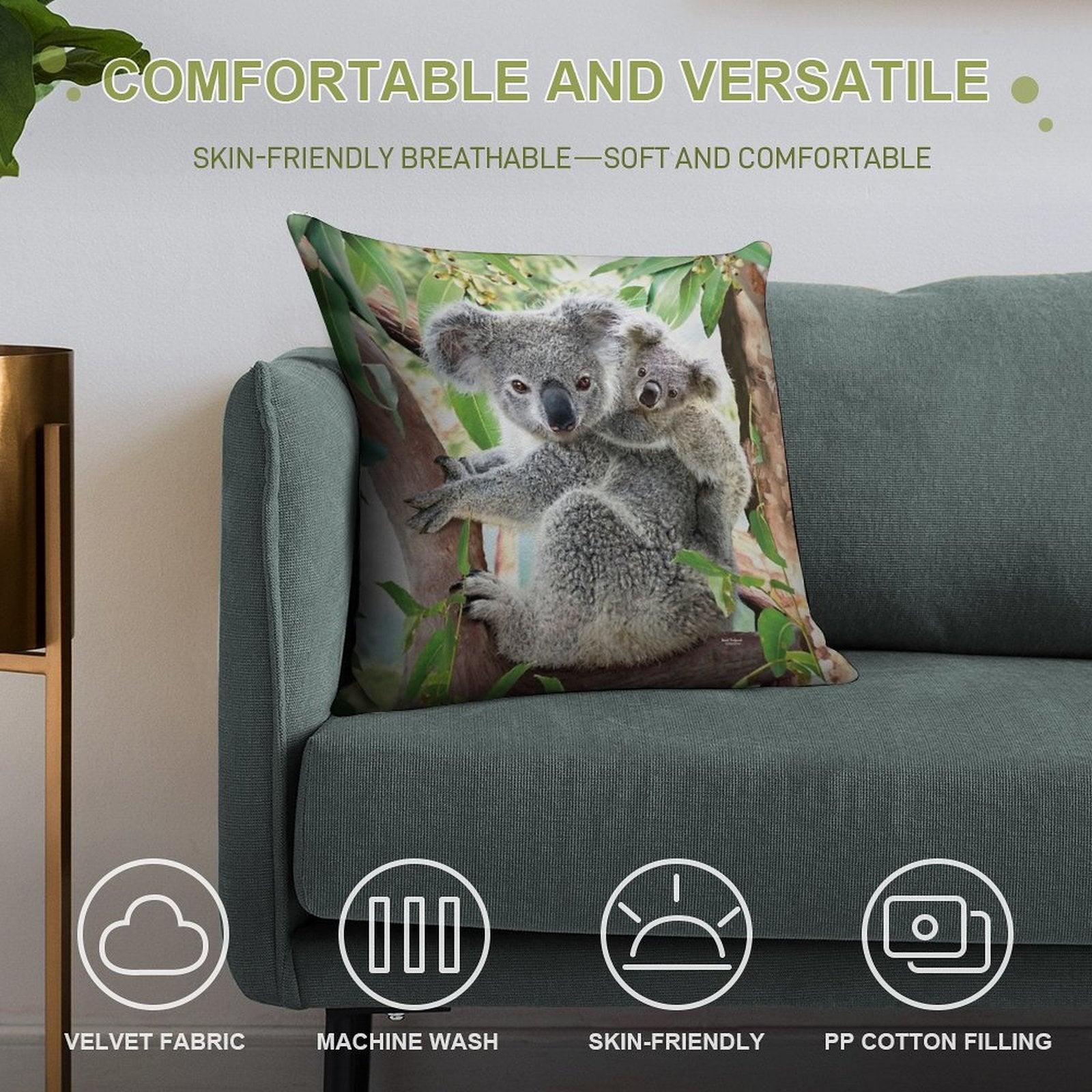 Koala Cuddles Soft Hidden Zipper Throw Pillow