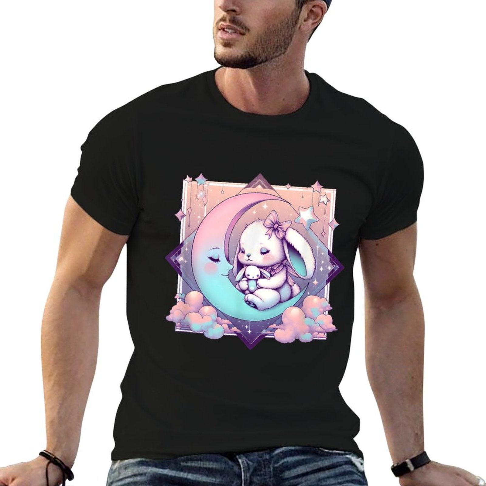 Moon Rabbit Bunny Pastel Goth Kawaii  Durable T-Shirt
