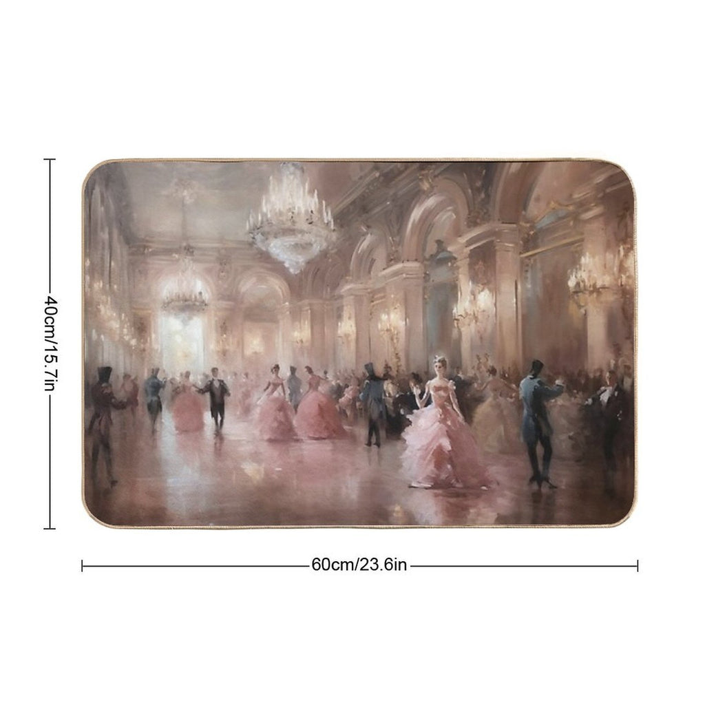 Coquette Aesthetic Vintage Painting of An Old Pink Ballroom  Stain-Proof Bath Mat