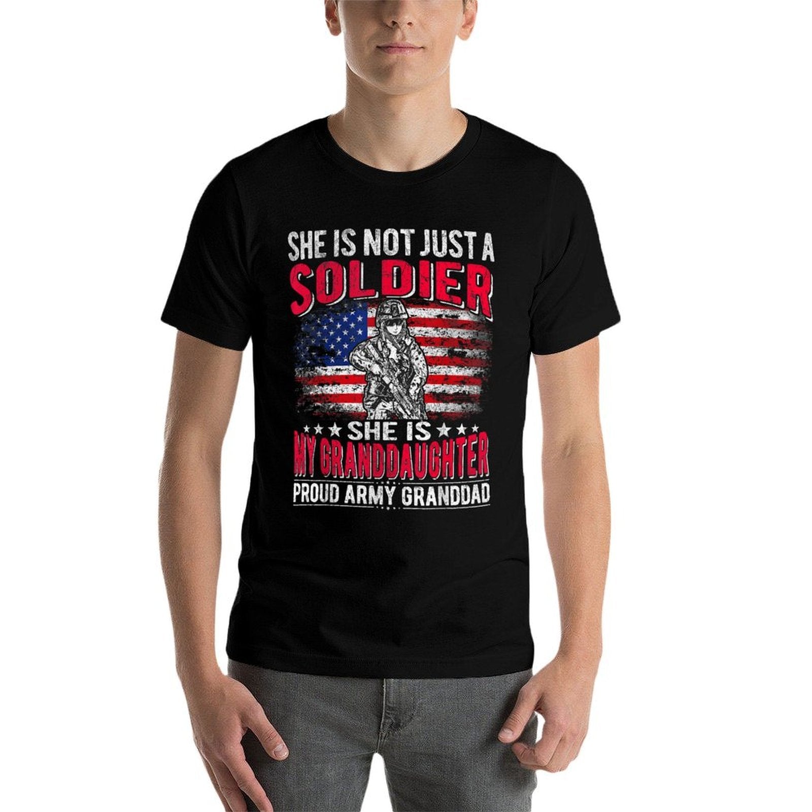 My Granddaughter My Soldier Proud Army Granddad Grandpa Gift  Oversized Silhouette T-Shirt