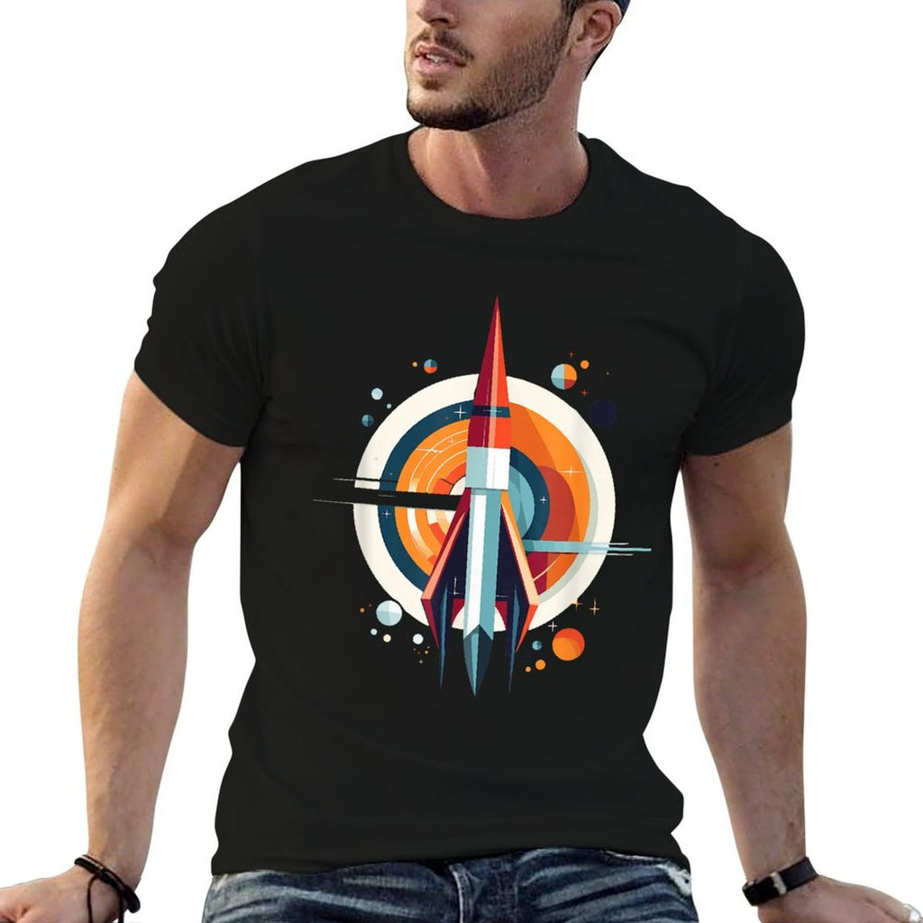 Retro Rocket - Abstract Atomic Mid Century Modern  Heathered Texture T-Shirt