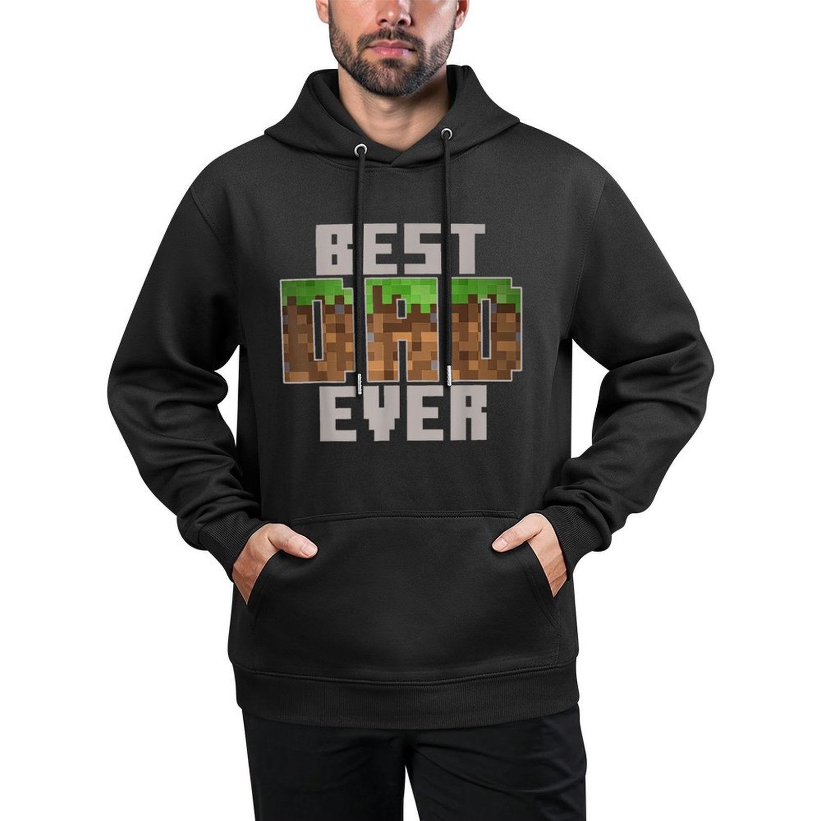 Pixel Block Best Dad Ever Earth Grass Funny Gamer Art Adjustable Hood Hoodie