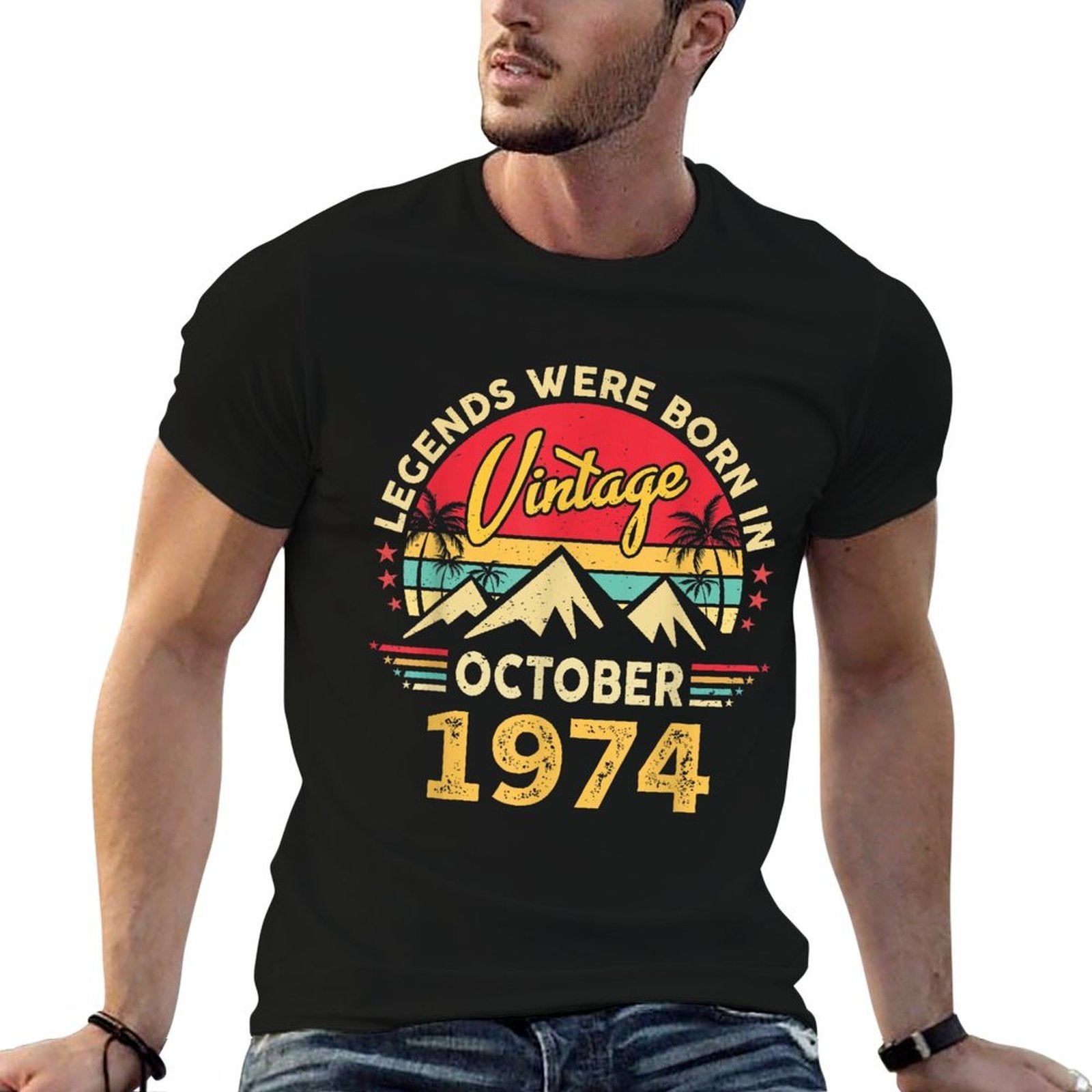 Vintage 1974 Limited Edition October 50th Birthday  High-quality Stitching T-Shirt