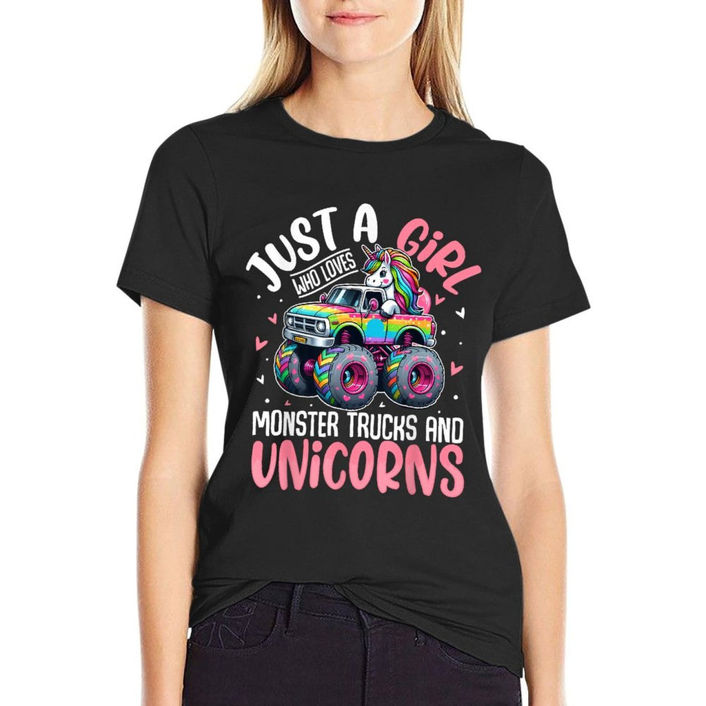 Just A Girl Who Loves Monster Trucks And Unicorns Toddler  Slim-fit Cut T-Shirt