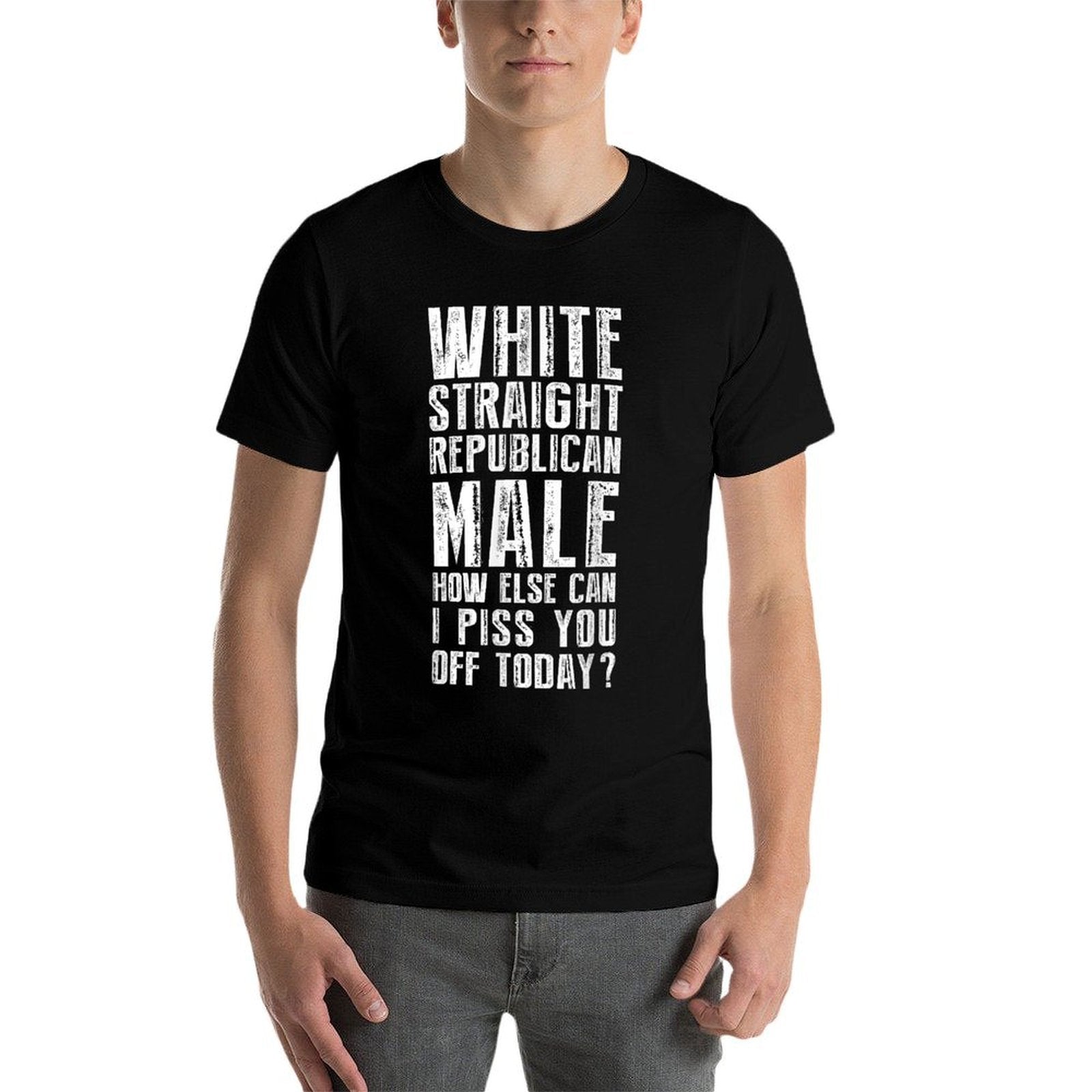 Funny White Straight Republican Male Republican Pro Trump  Ribbed Collar T-Shirt