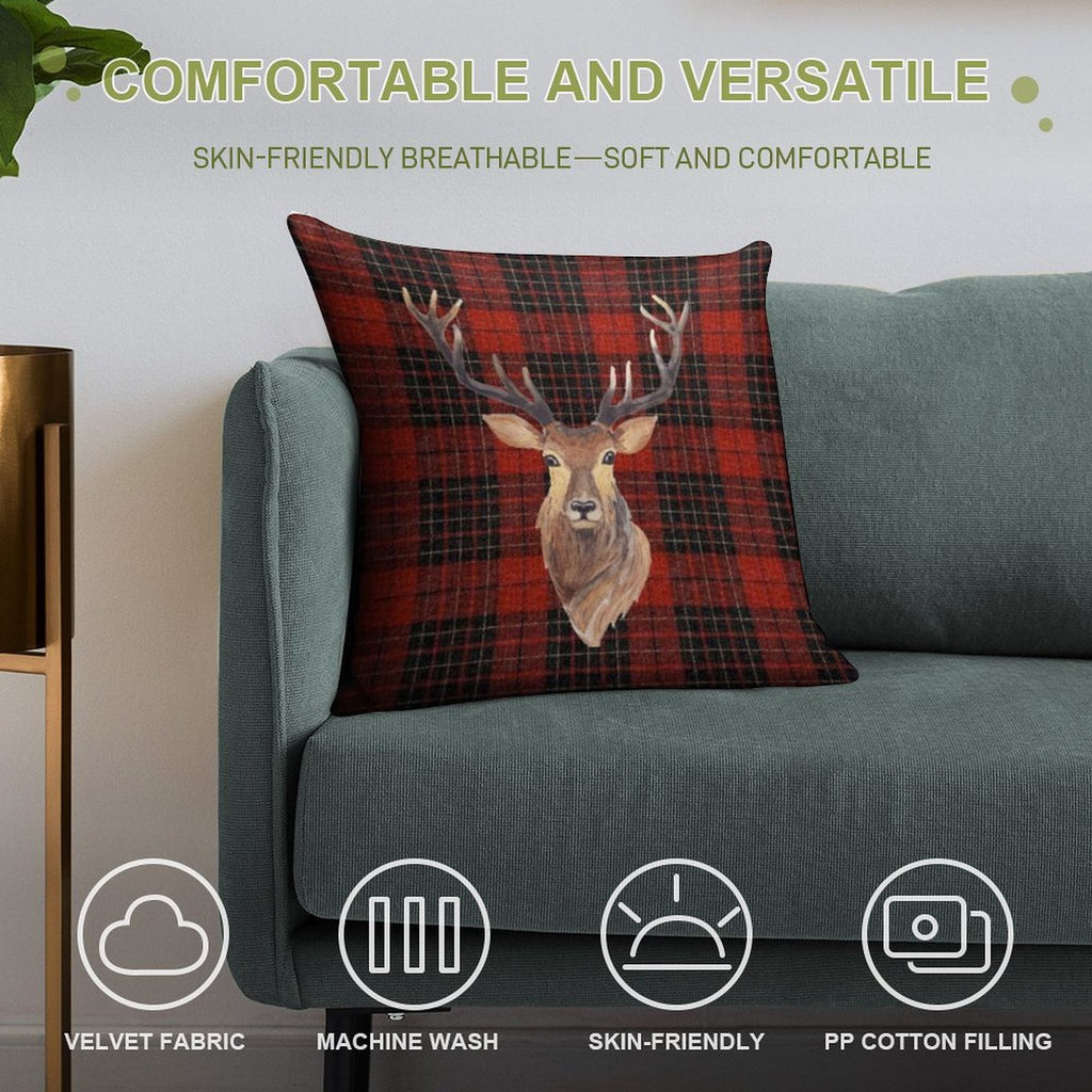 Stunning Wildlife Highland Stag Face Soft Short Plush Fabric Throw Pillow