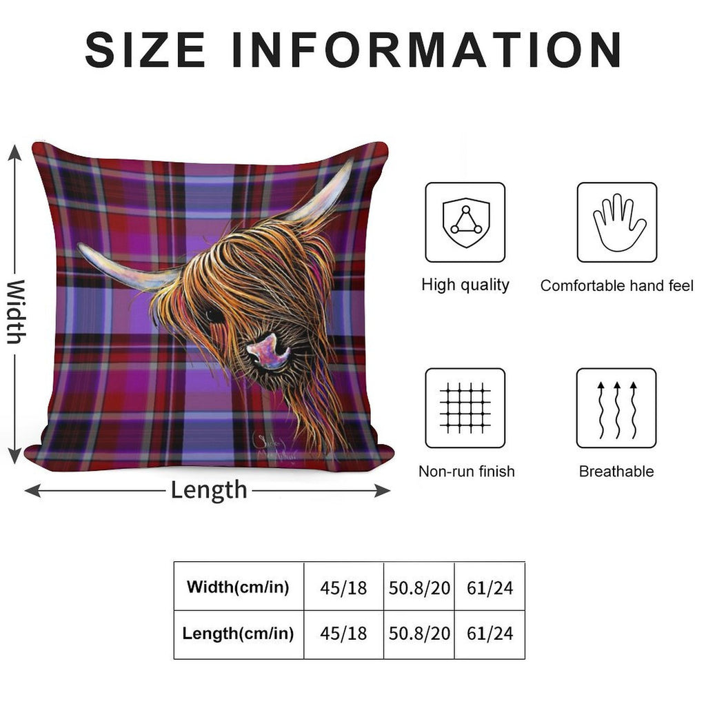SCoTTiSH HiGHLaND CoW ' TaRTaN NooDLeS P ' by SHiRLeY MacARTHuR Soft Gift Ready Throw Pillow