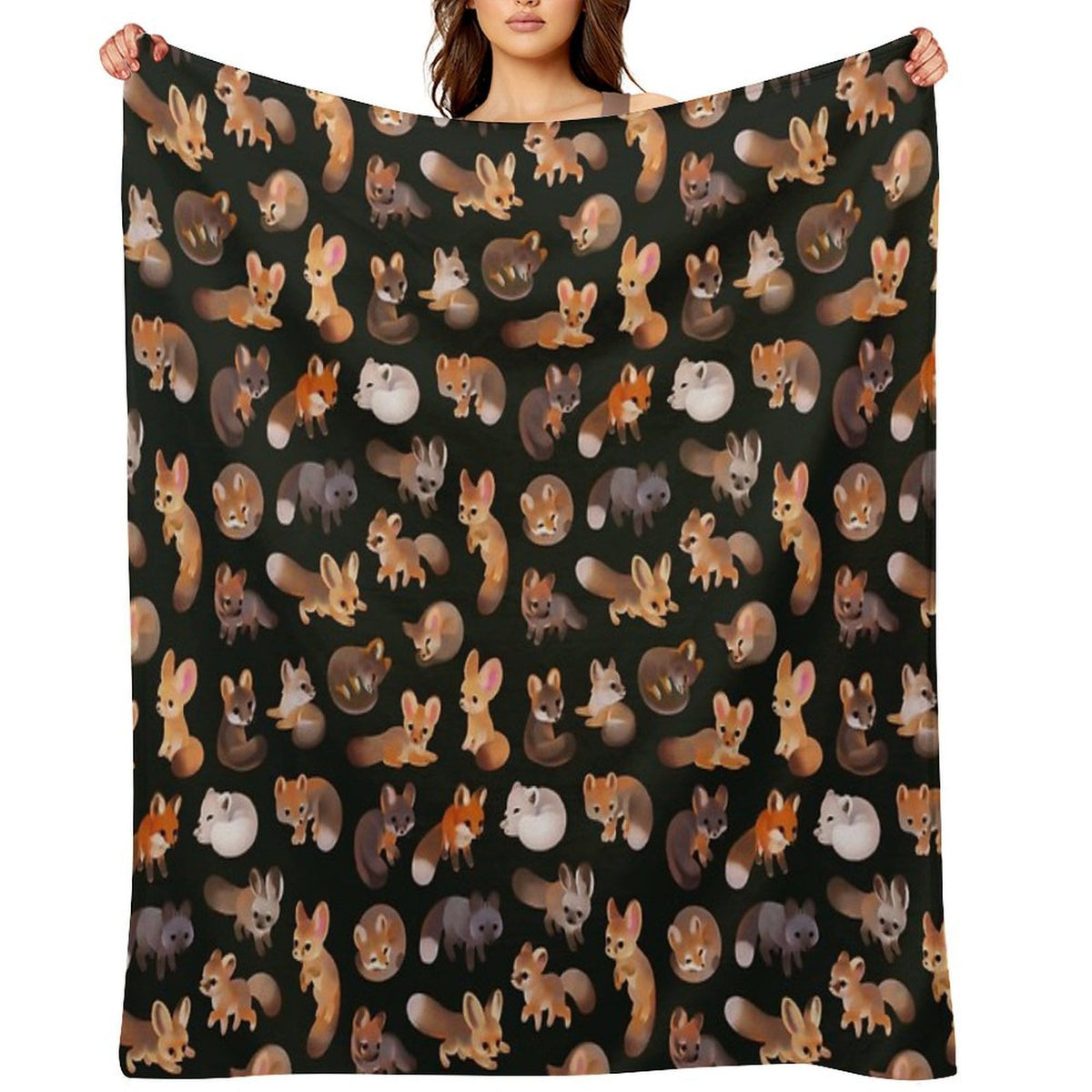 Foxes - Dark Velvety-soft Throw Blanket