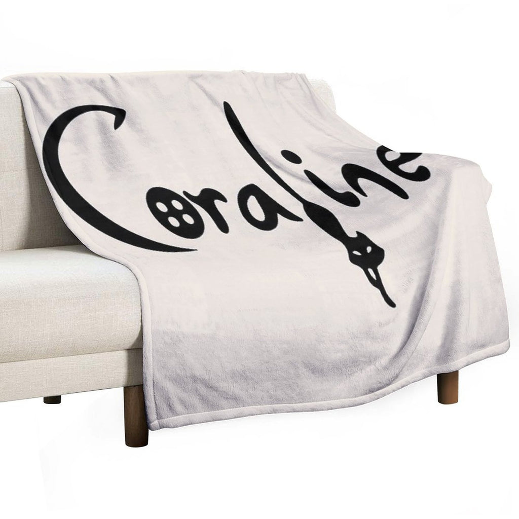 Spooky Doll Girl Shirt, Fanmade Coraline Halloween Tee, Creepy Button Eyes T-Shirt, Stop Motion Movie Inspired Tee Easy Care Throw Blanket