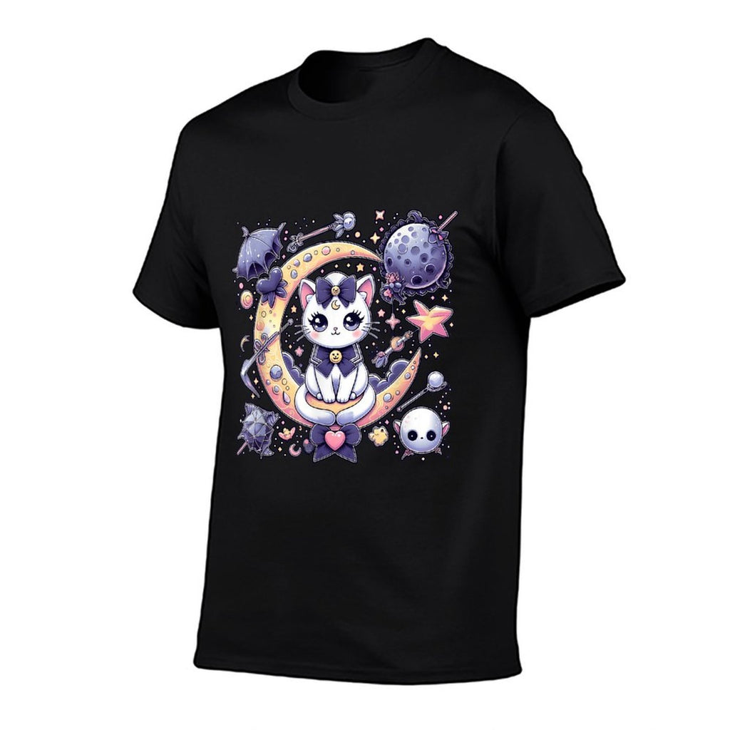 Sailor Meow Cute Moon Cat Space Magic Gothic Halloween  Oversized Silhouette T-Shirt