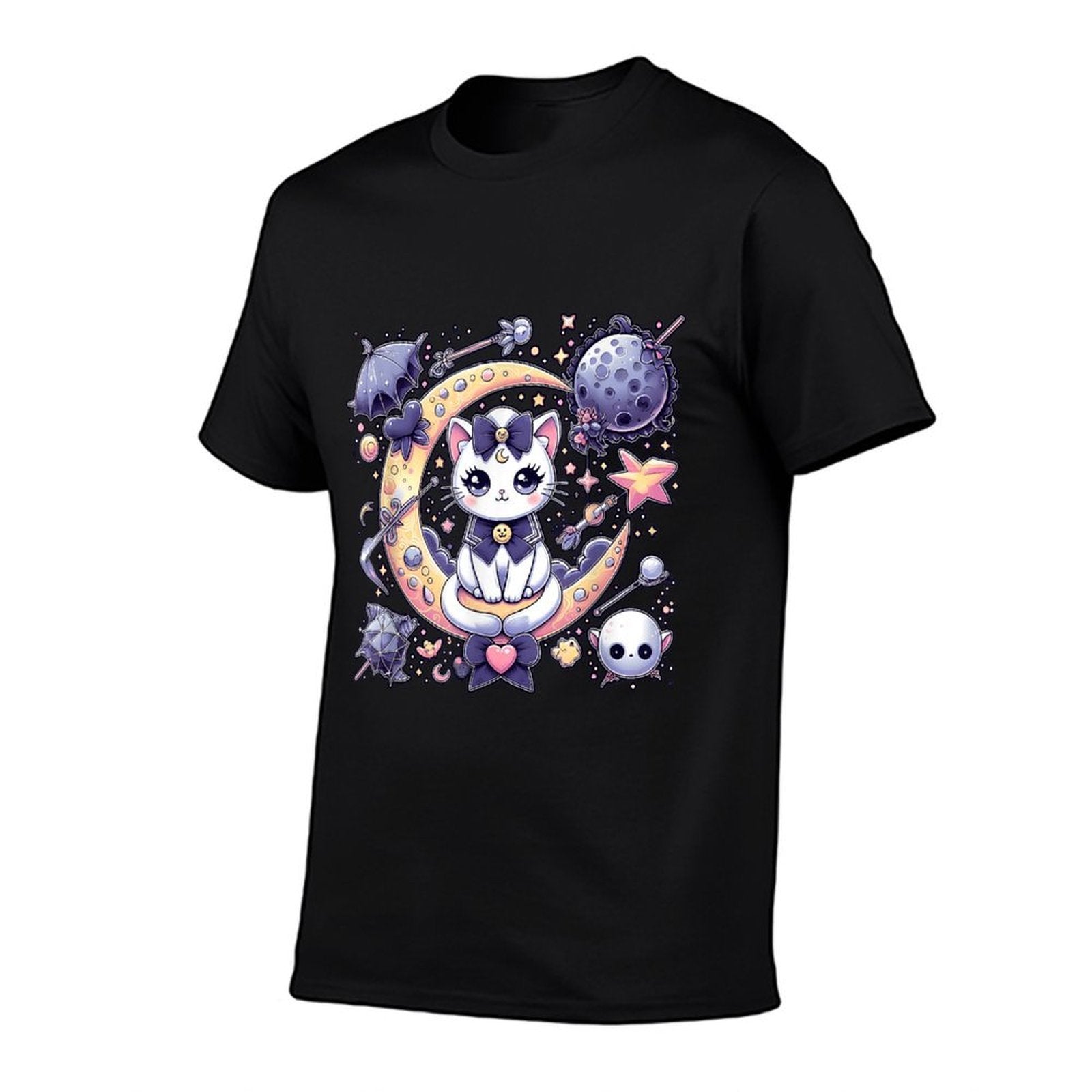 Sailor Meow Cute Moon Cat Space Magic Gothic Halloween  Oversized Silhouette T-Shirt
