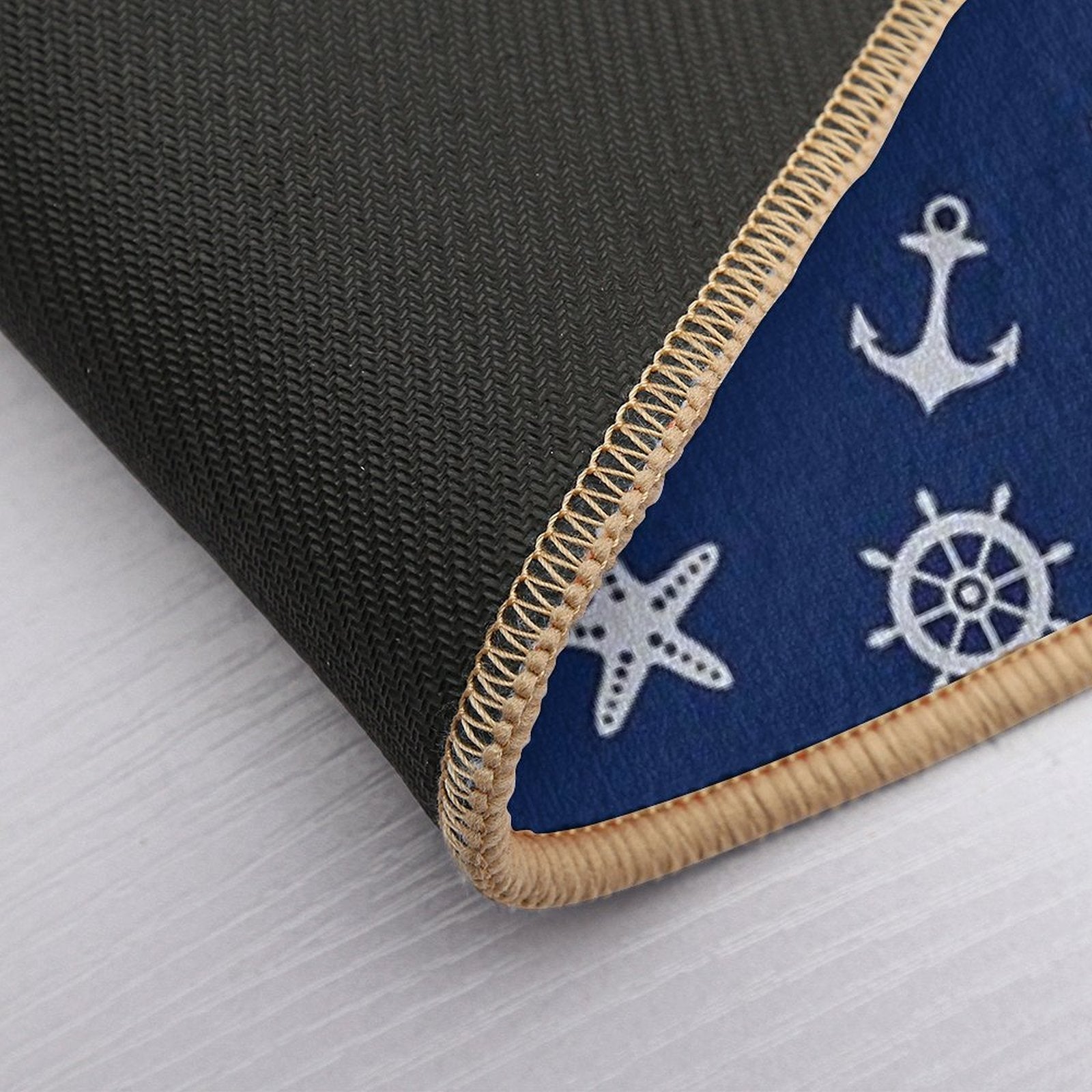 Navy Blue Nautical Anchor Pattern  Non-Slip Bath Mat