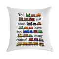 Too Many Trains - Black Lettering Soft Hidden Zipper Throw Pillow