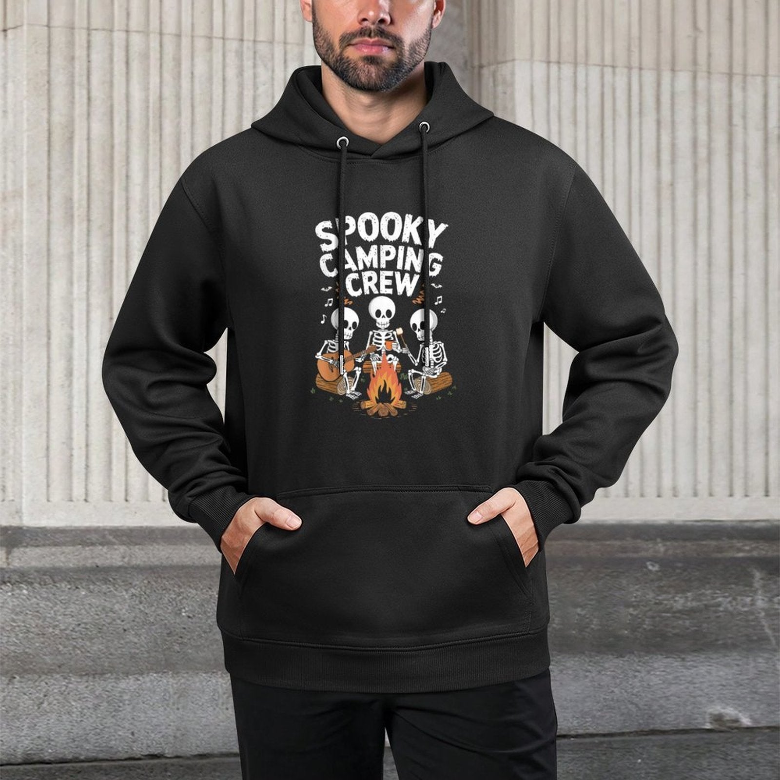Funny Spooky Camping Crew Halloween Skeleton Camper Campfire Versatile Streetwear Hoodie