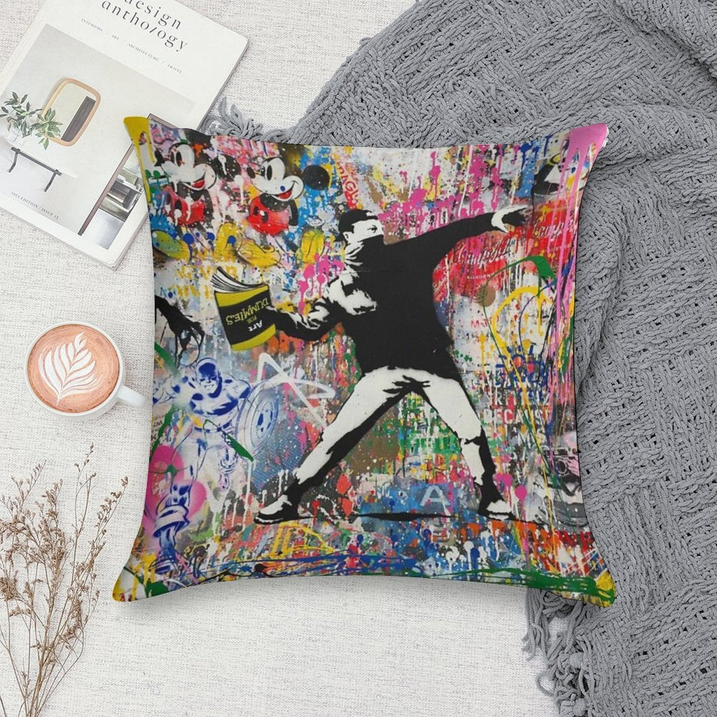 Book Thrower Pop Art Graffiti Mashup Banksy Soft Skin-Friendly Throw Pillow