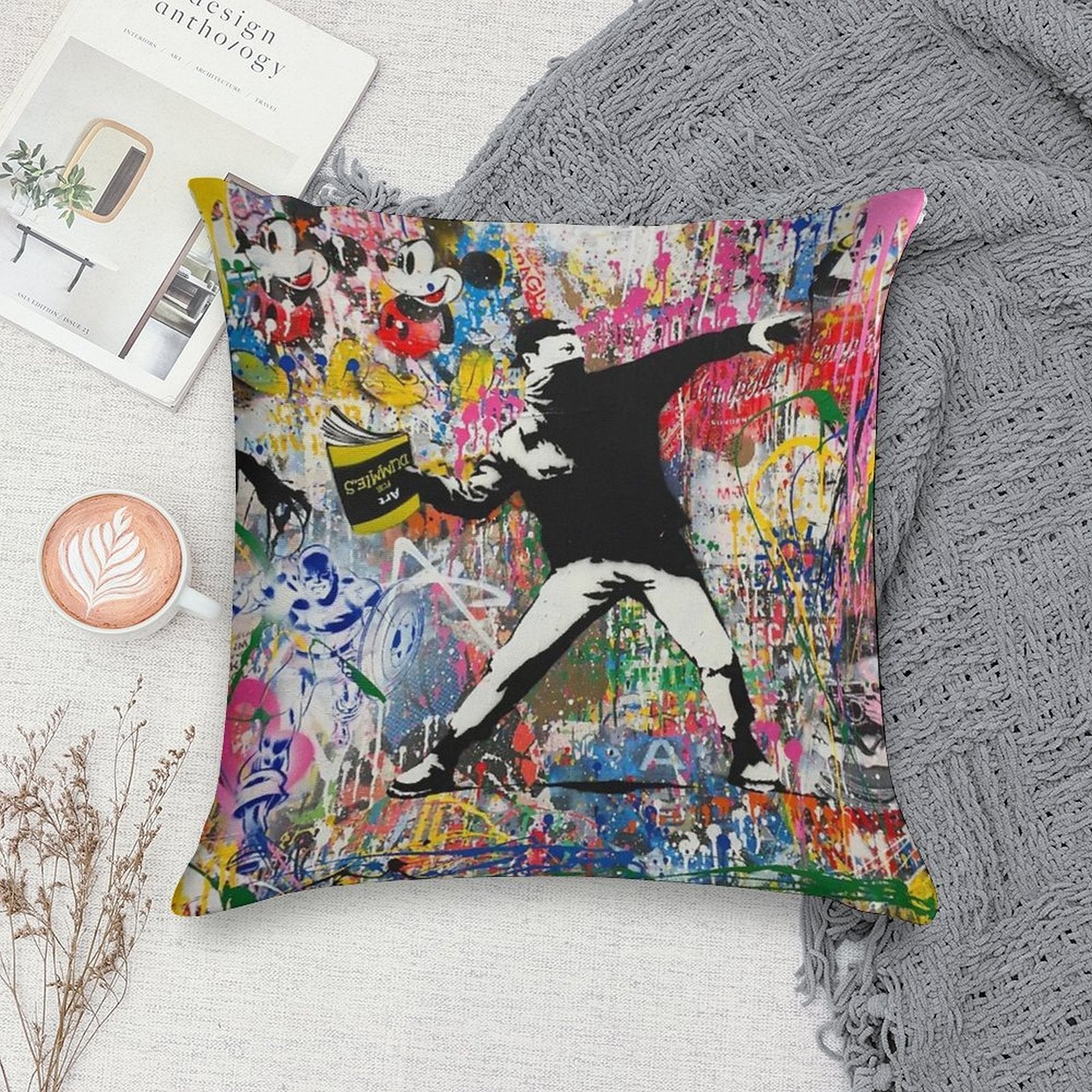 Book Thrower Pop Art Graffiti Mashup Banksy Soft Skin-Friendly Throw Pillow