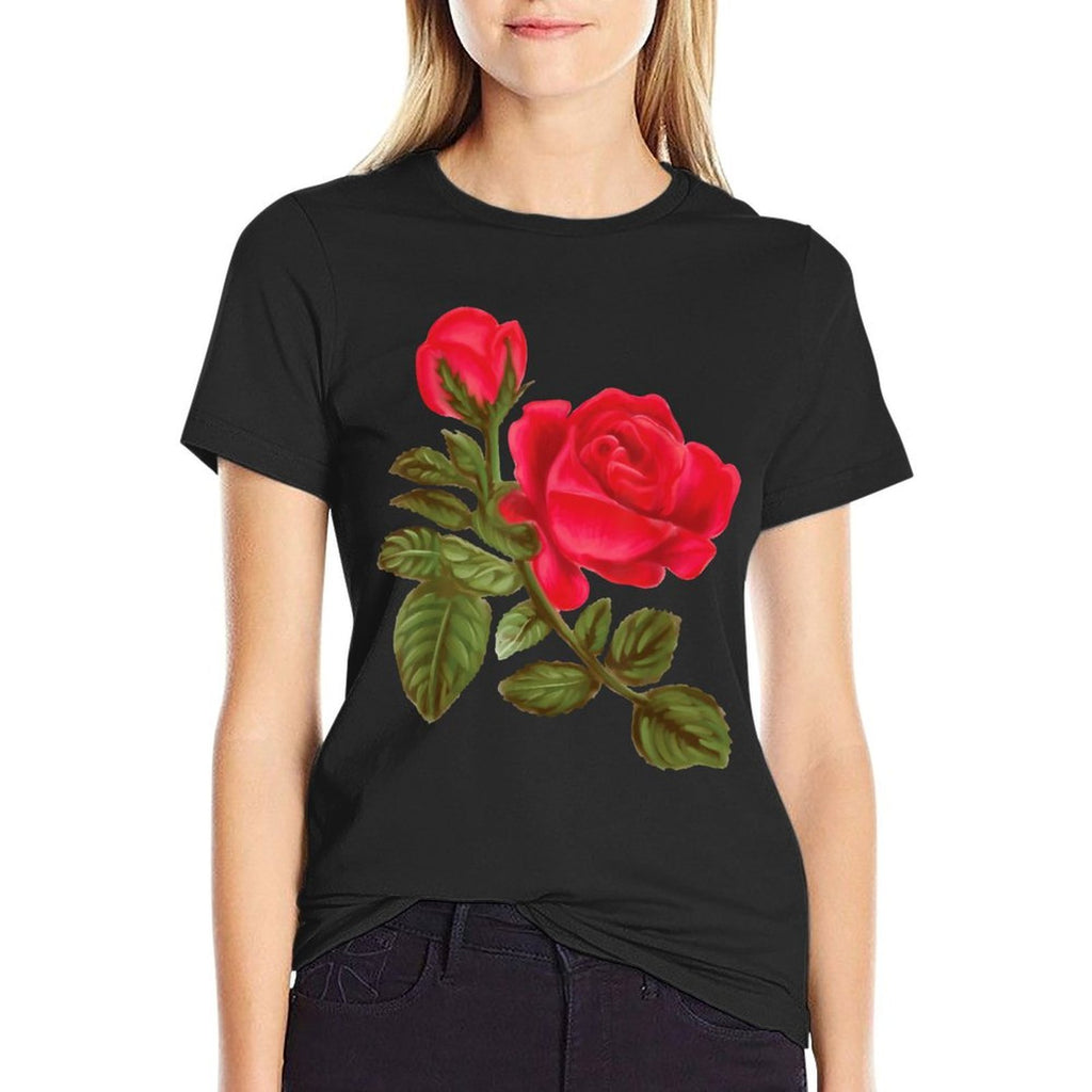Watercolor Rose Flower Nature  Polyester Blend T-Shirt