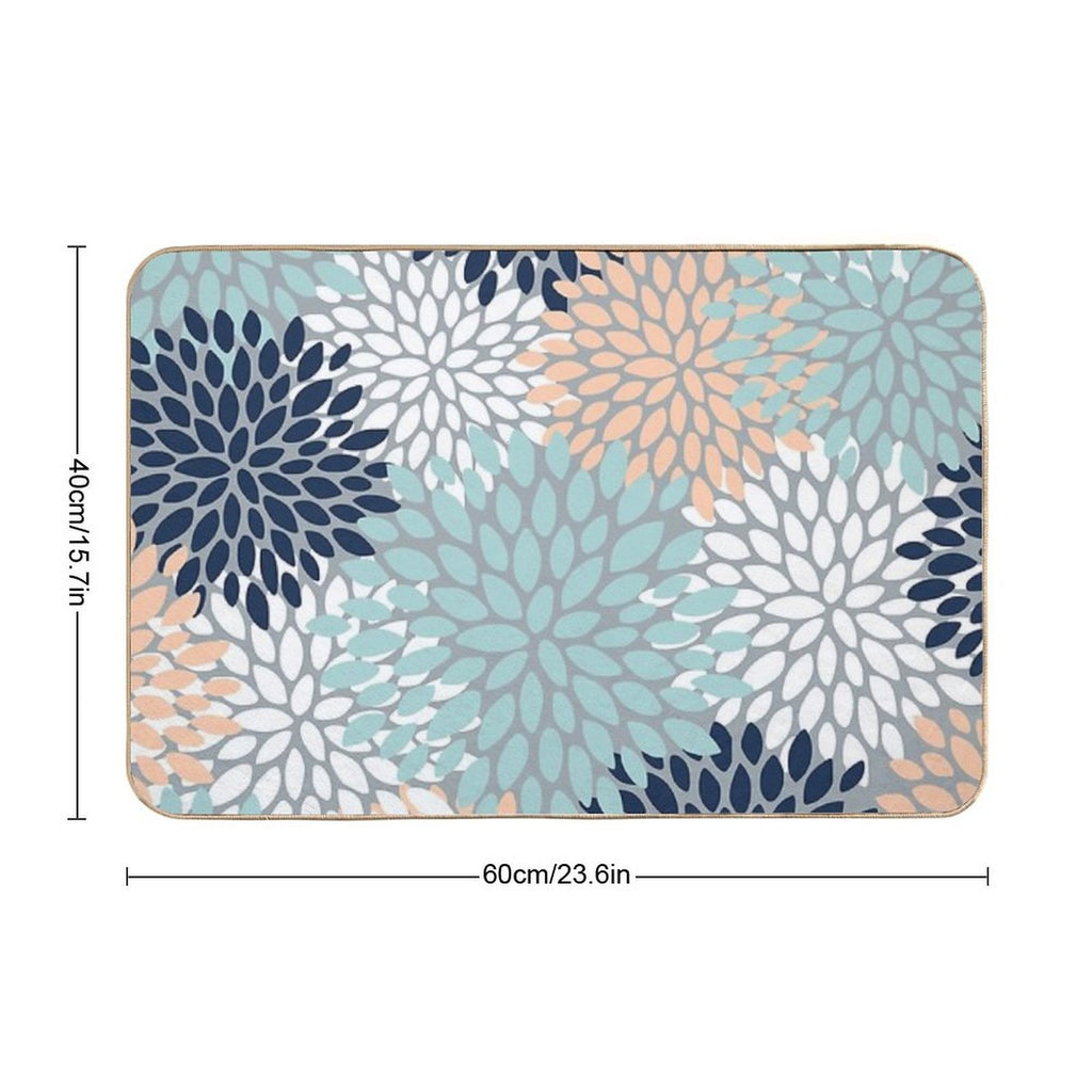 Floral Bloom, Navy, Peach, Aqua, Gray  Versatile Bath Mat